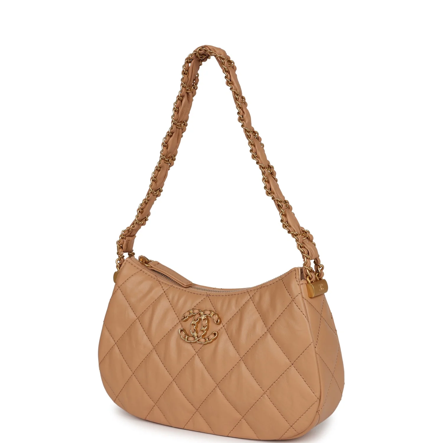 Chanel 19 Hobo Bag Beige Aged Calfskin Brushed Gold Hardware - Image 5