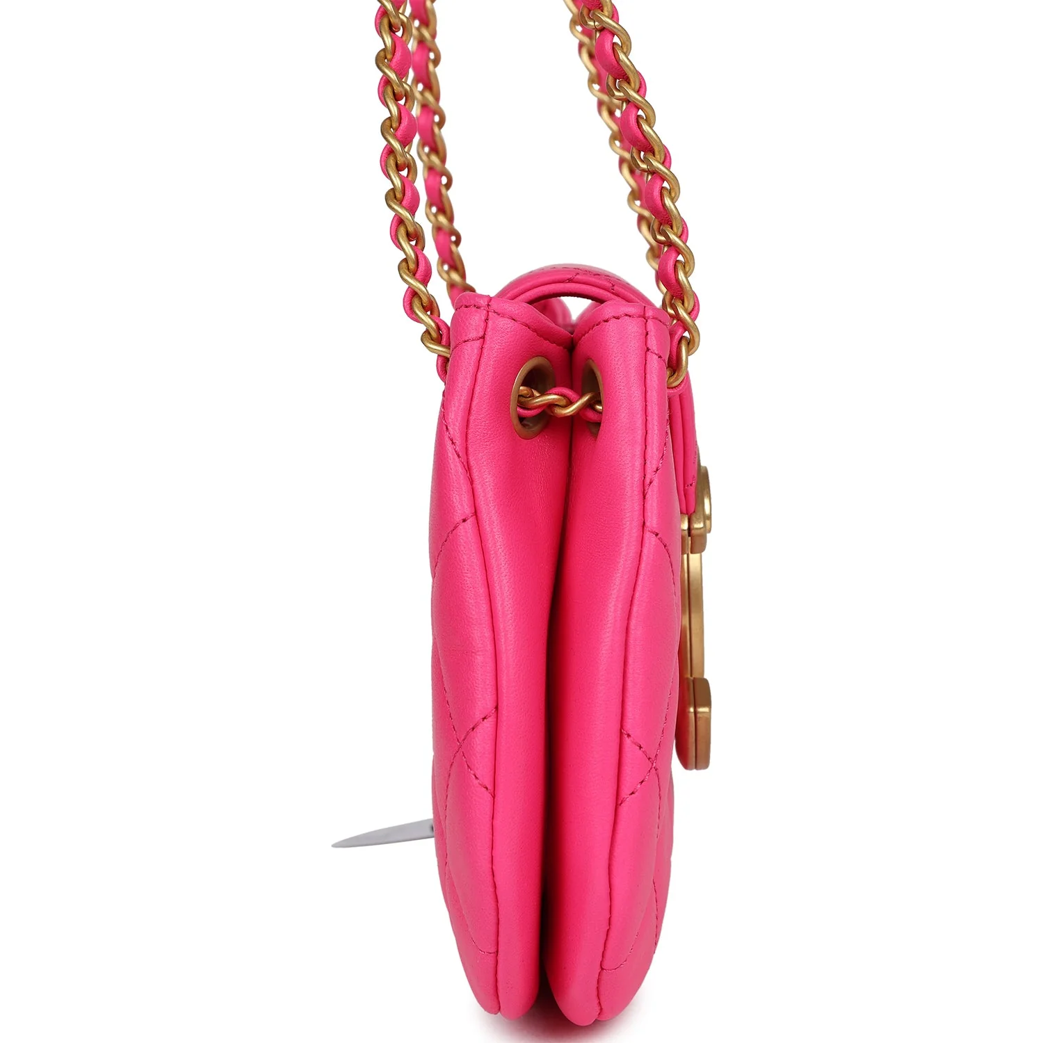 Chanel CC Mini Shoulder Bag Fuchsia Lambskin Antique Gold Hardware - Image 3
