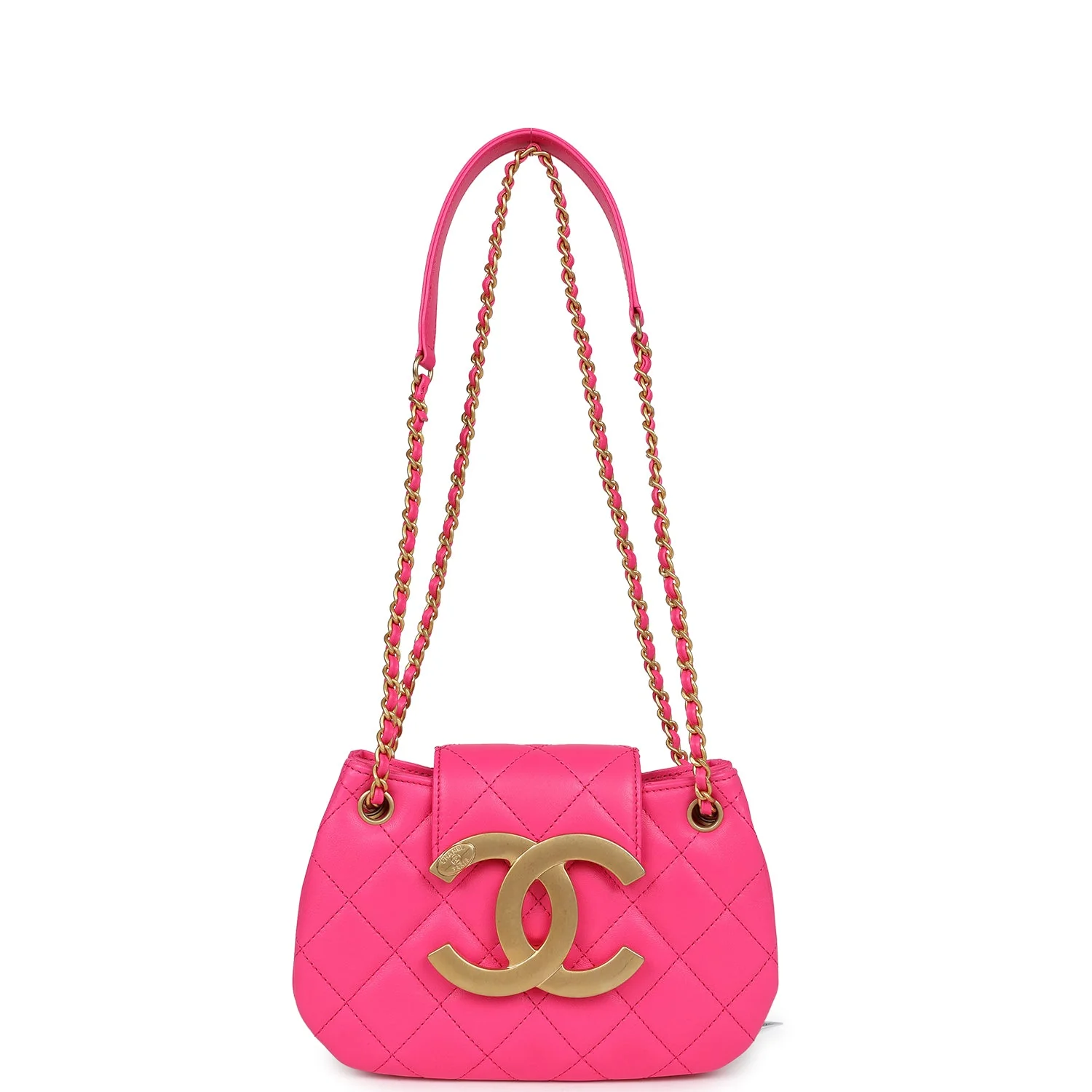 Chanel CC Mini Shoulder Bag Fuchsia Lambskin Antique Gold Hardware - Image 7