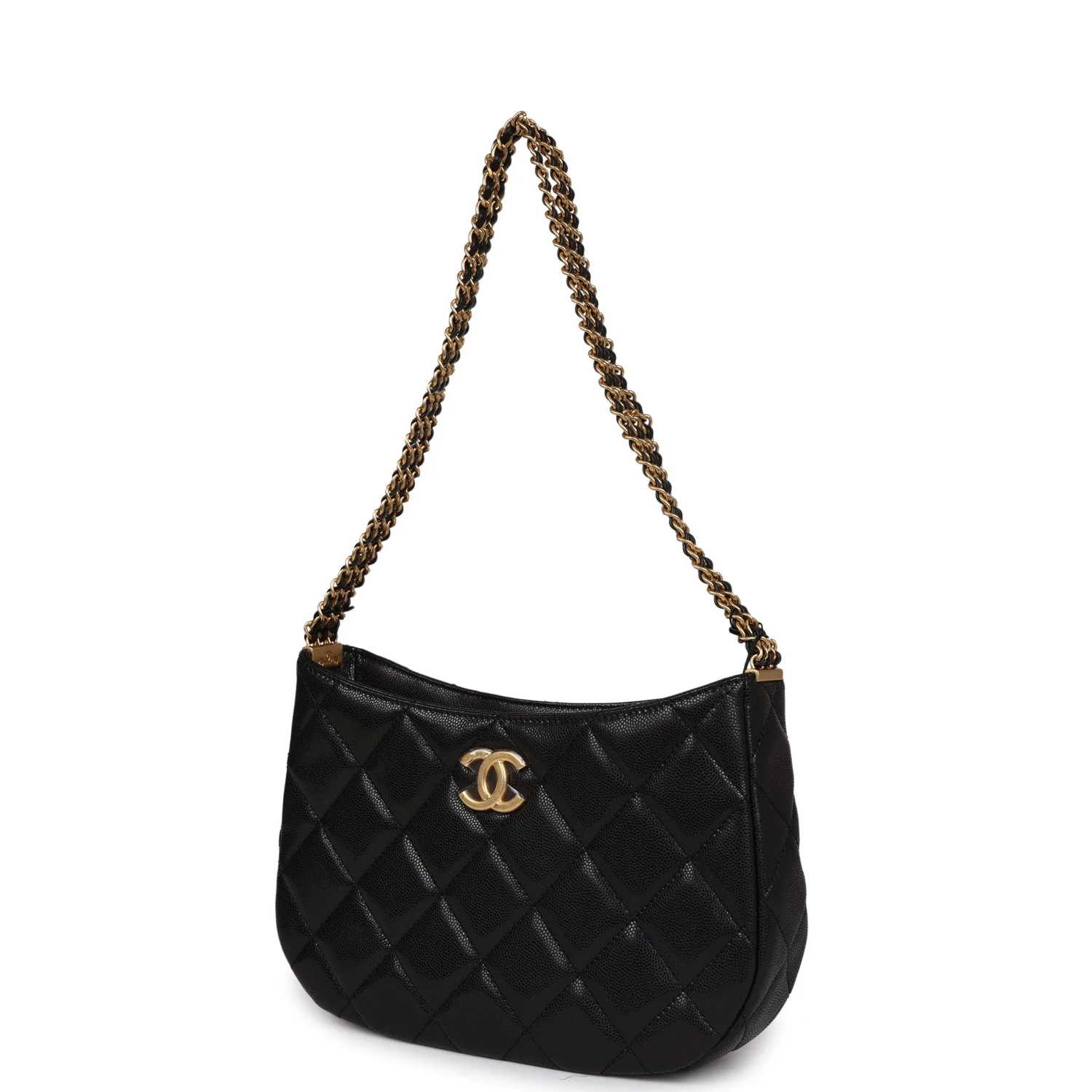 Chanel Hobo Bag Black Shiny Caviar Brushed Gold Hardware - Image 5