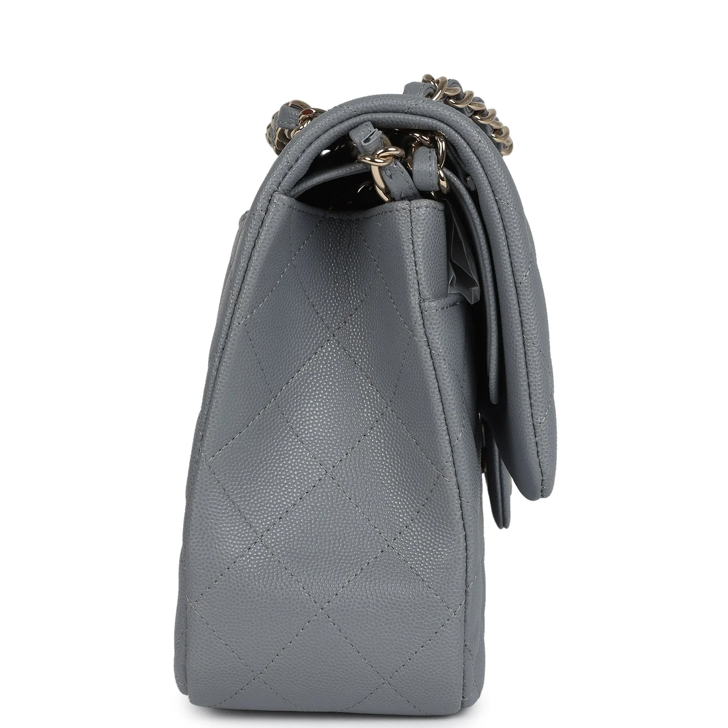 Chanel Jumbo Classic Double Flap Bag Light Grey Shiny Caviar Light Gold Hardware - Image 3