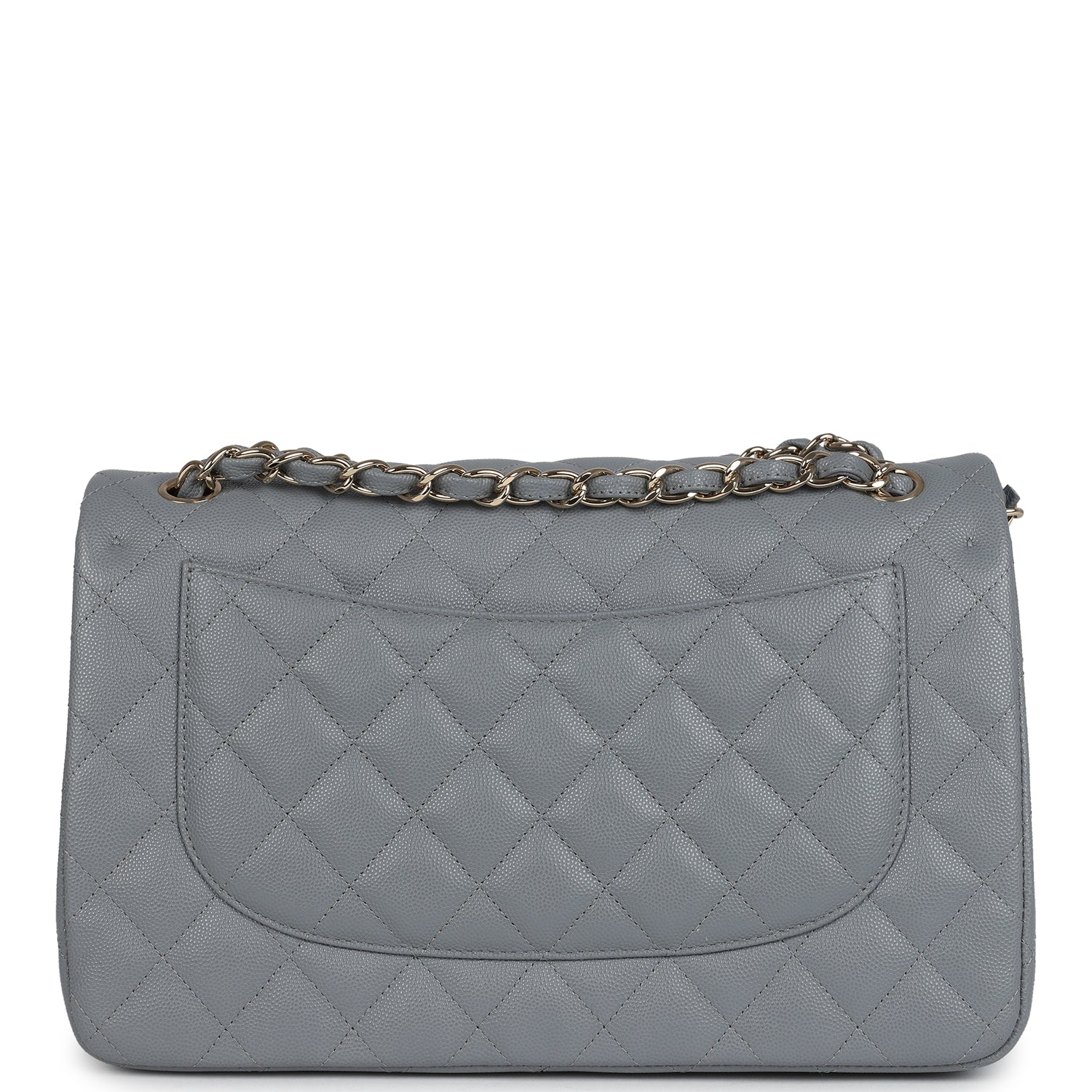 Chanel Jumbo Classic Double Flap Bag Light Grey Shiny Caviar Light Gold Hardware - Image 4