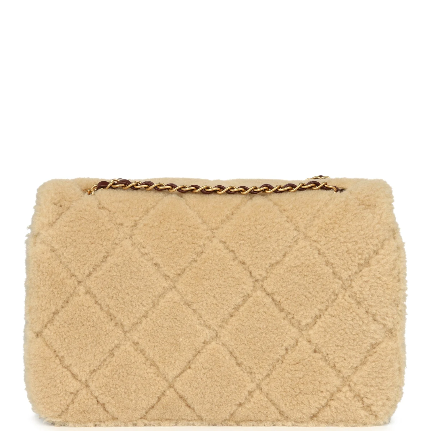 Chanel Large Shearling Flap Bag Dark Brown Lambskin and Beige Shearling Brushed Gold Hardware - Image 4