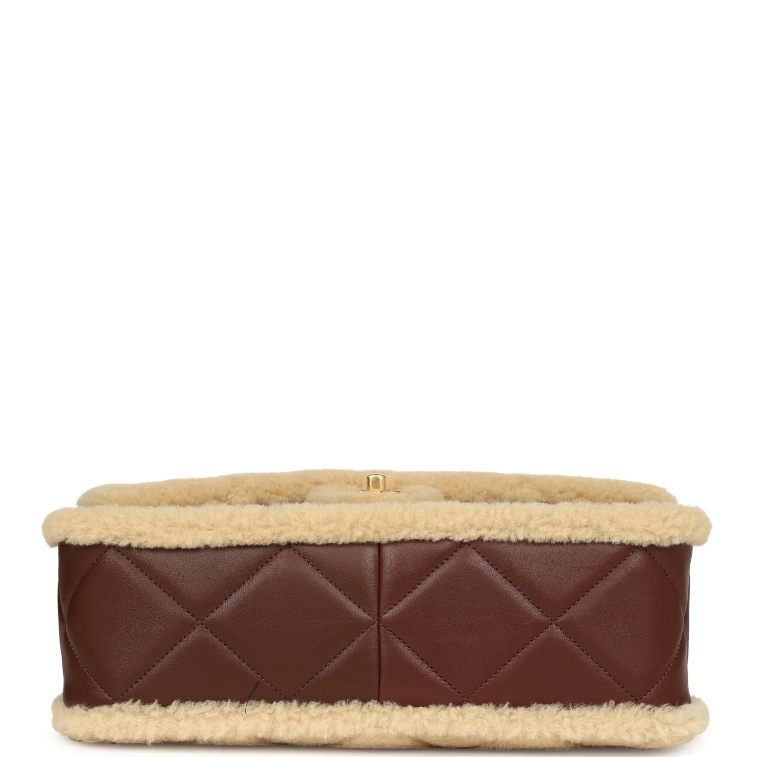 Chanel Large Shearling Flap Bag Dark Brown Lambskin and Beige Shearling Brushed Gold Hardware - Image 6
