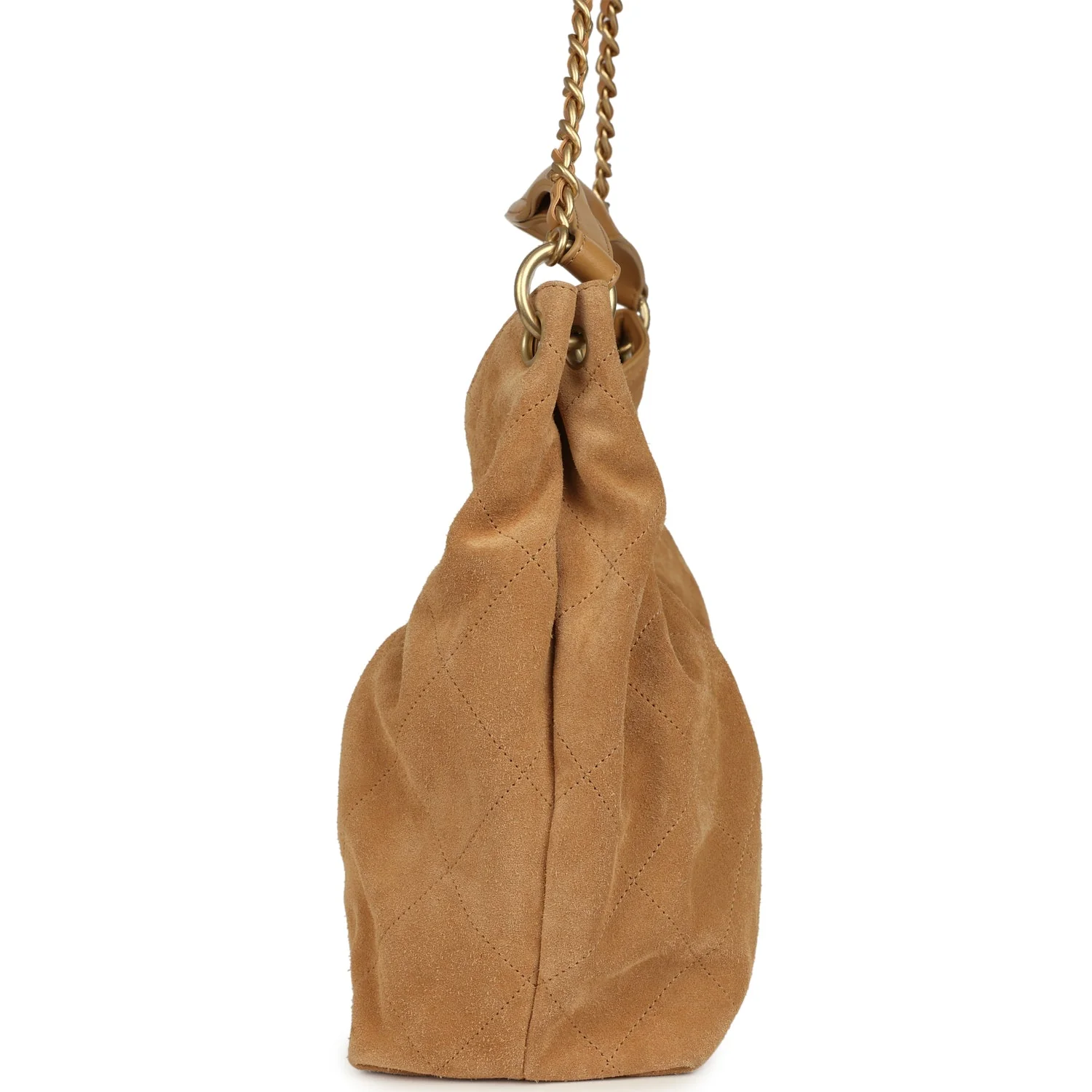 Chanel Maxi Hobo Bag Beige Suede Antique Gold Hardware - Image 3