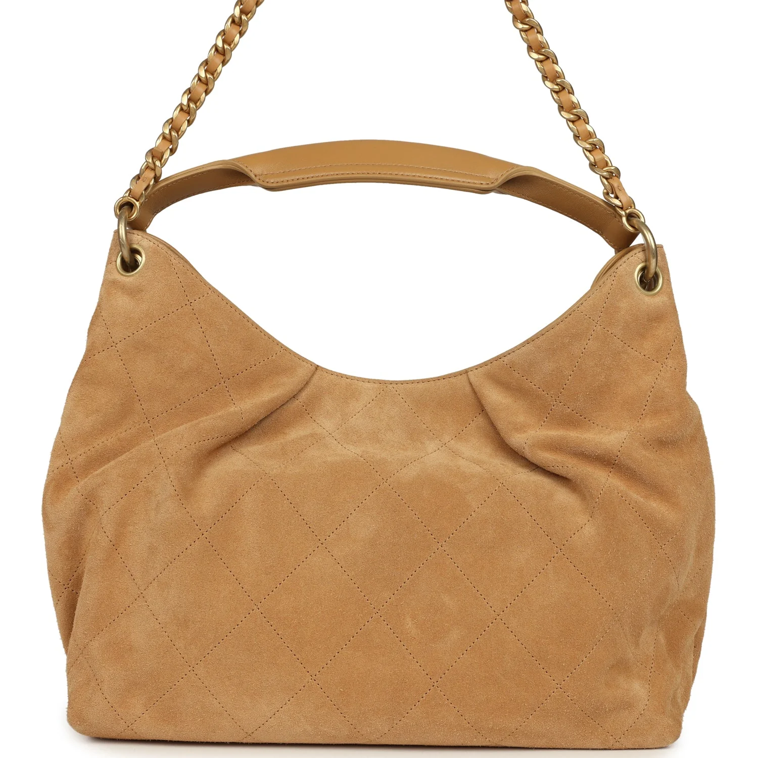 Chanel Maxi Hobo Bag Beige Suede Antique Gold Hardware - Image 4