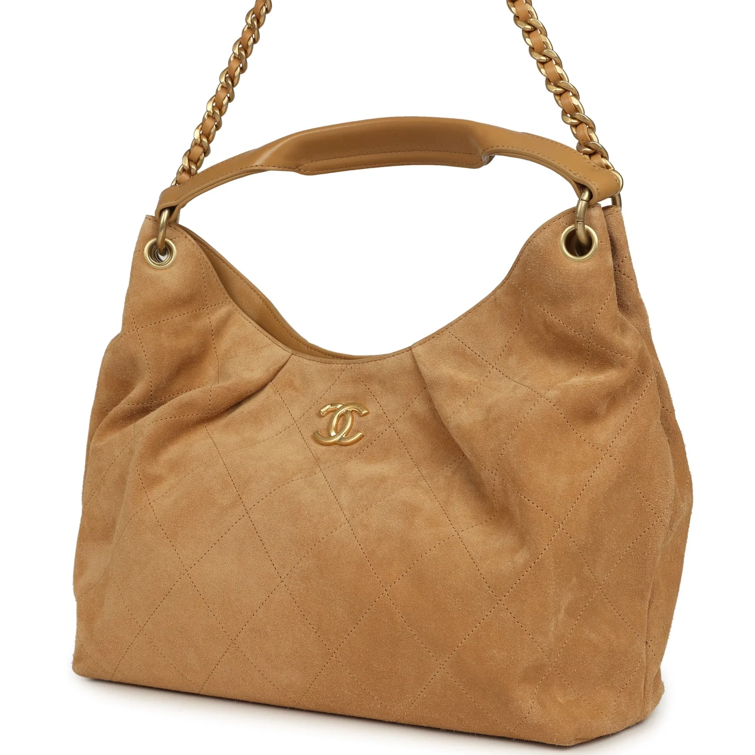 Chanel Maxi Hobo Bag Beige Suede Antique Gold Hardware - Image 5