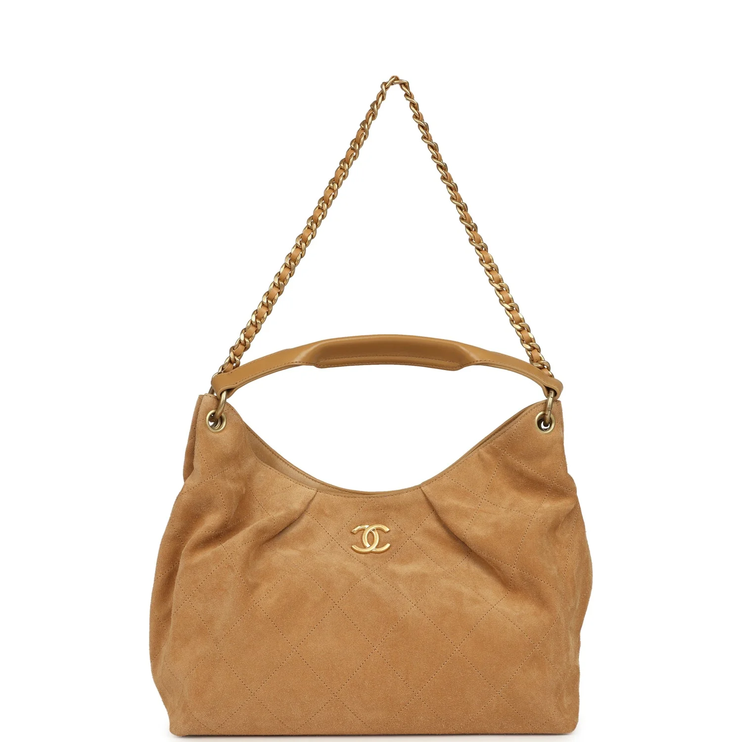 Chanel Maxi Hobo Bag Beige Suede Antique Gold Hardware - Image 7