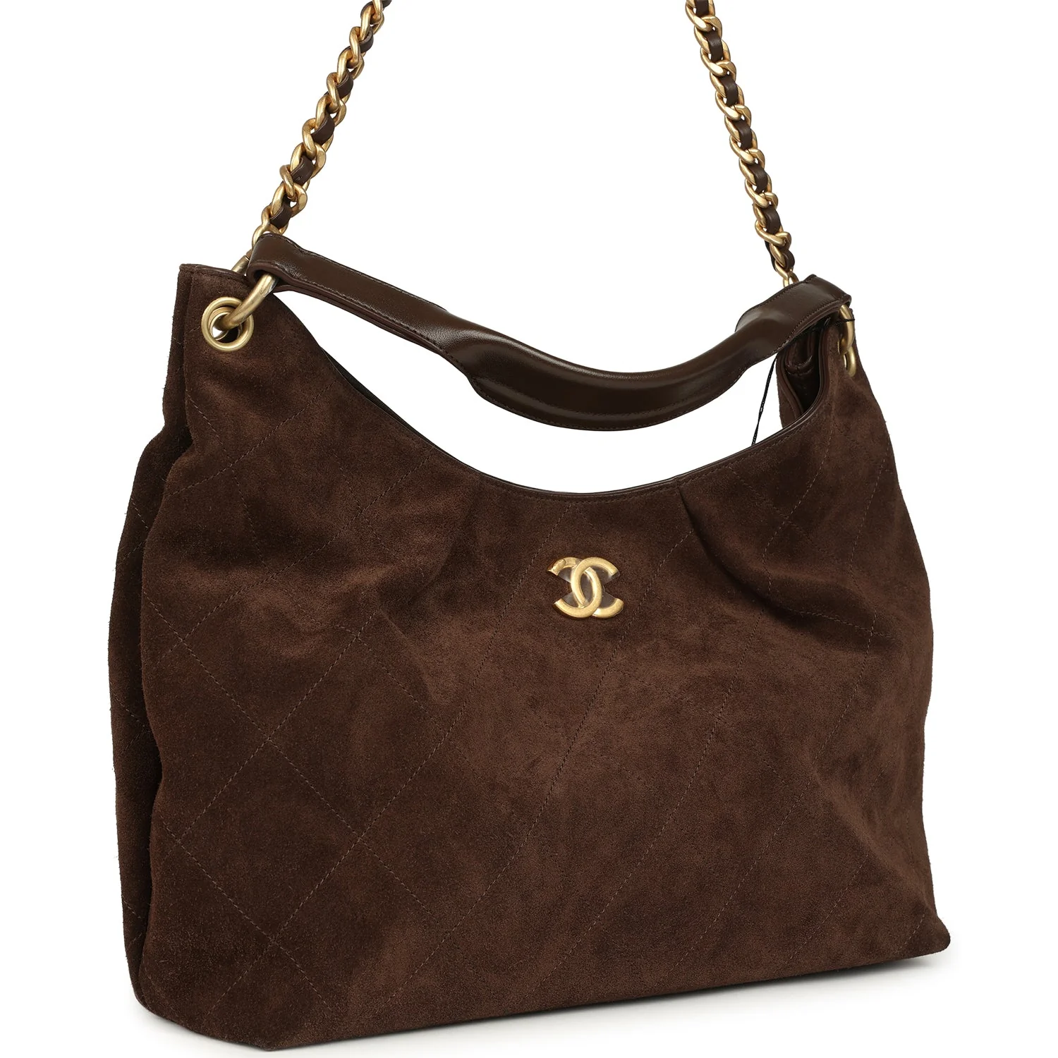 Chanel Maxi Hobo Bag Dark Brown Suede Antique Gold Hardware - Image 3