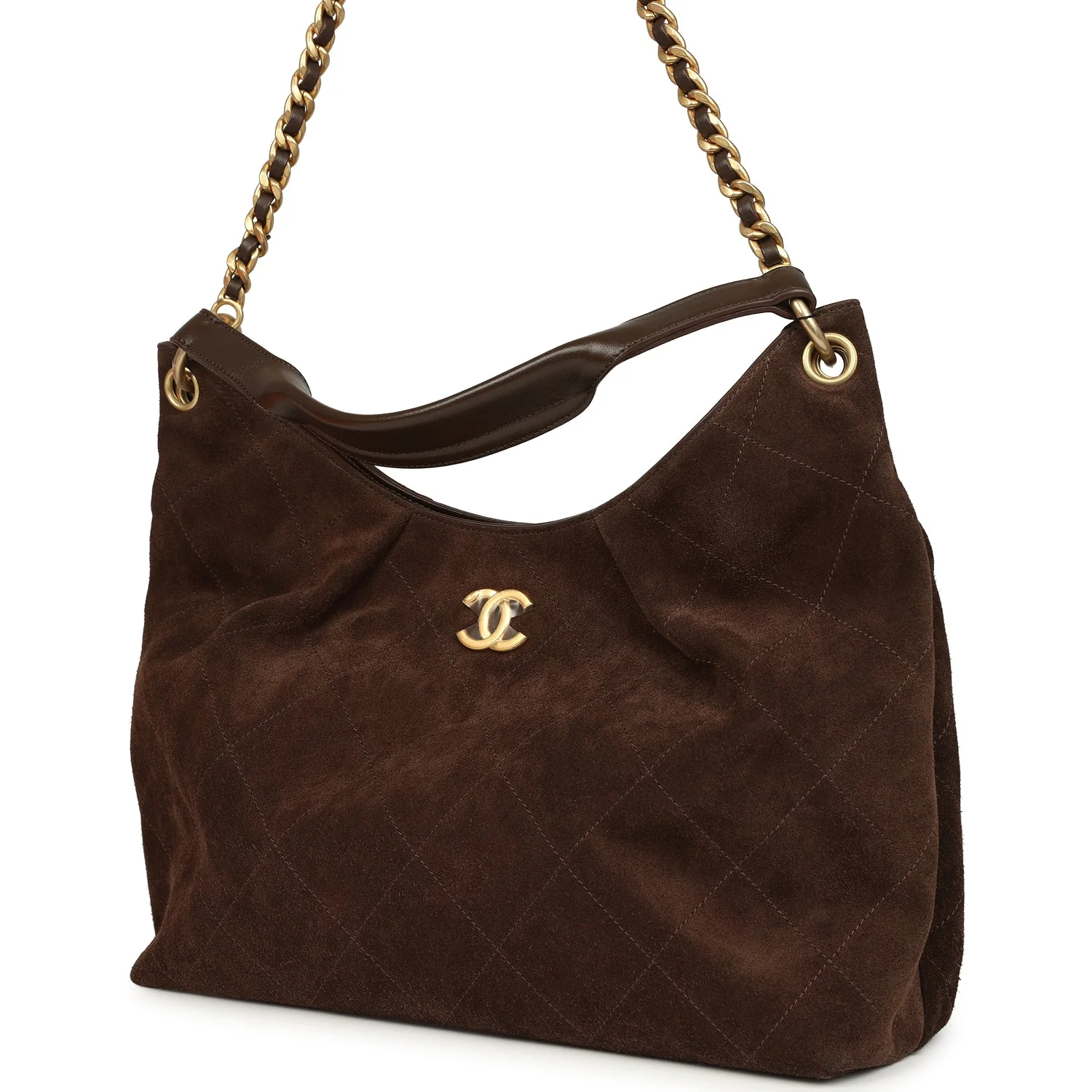 Chanel Maxi Hobo Bag Dark Brown Suede Antique Gold Hardware - Image 4