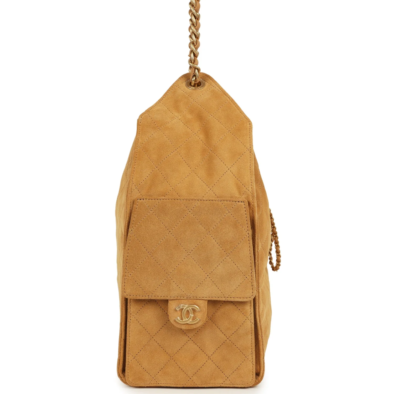 Chanel Medium 25 Hobo Bag Beige Suede Antique Gold Hardware - Image 3