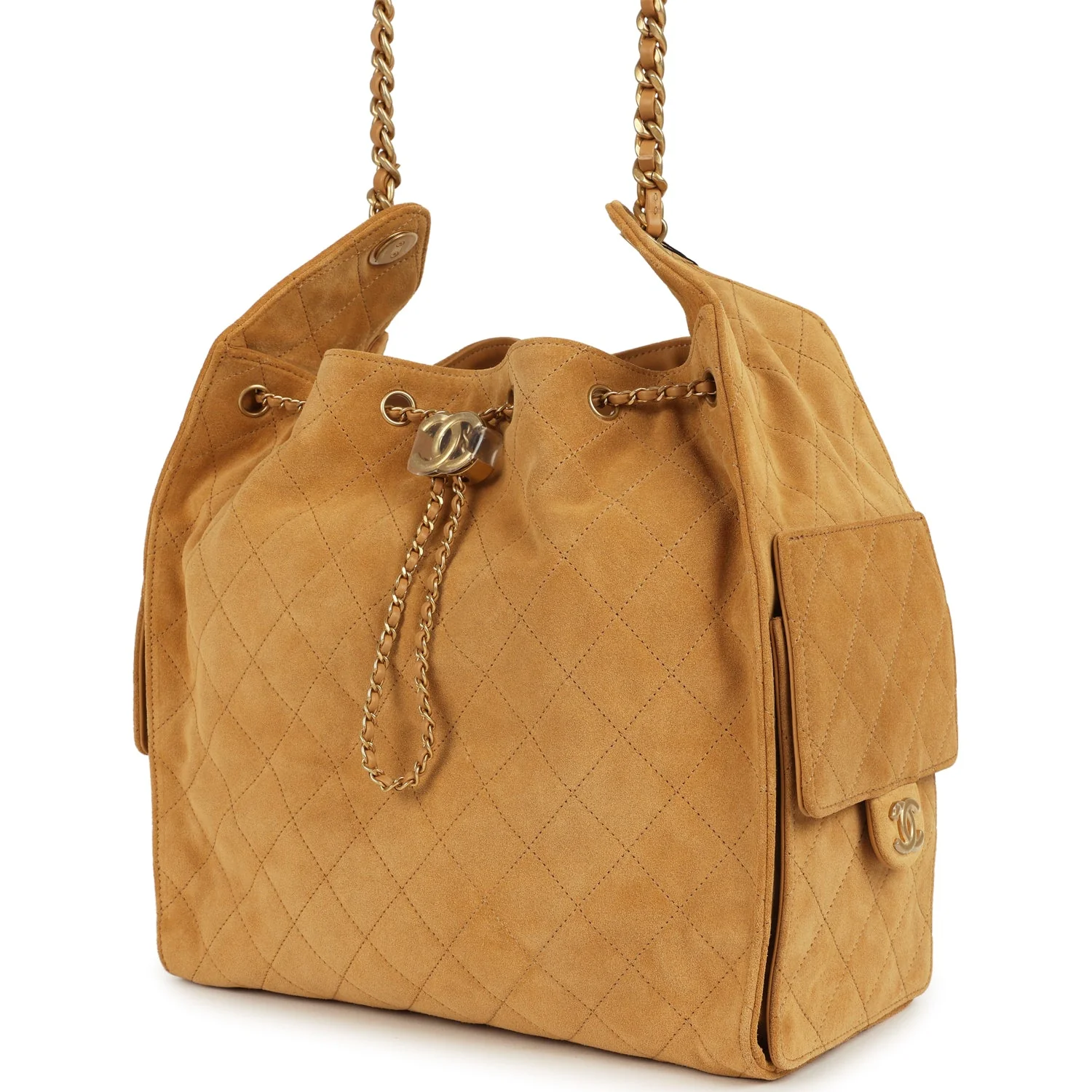 Chanel Medium 25 Hobo Bag Beige Suede Antique Gold Hardware - Image 5