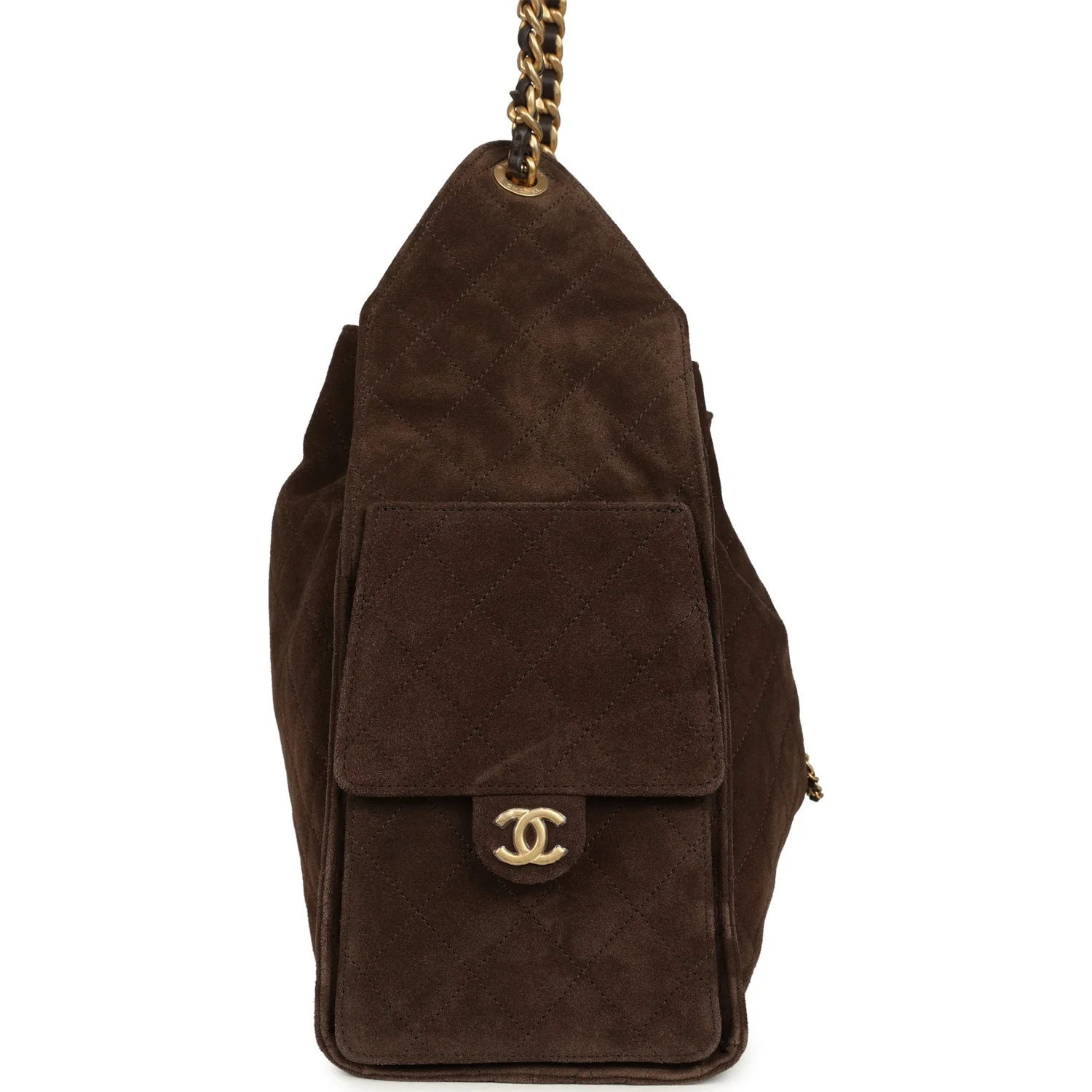 Chanel Medium 25 Hobo Bag Dark Brown Suede Antique Gold Hardware - Image 3