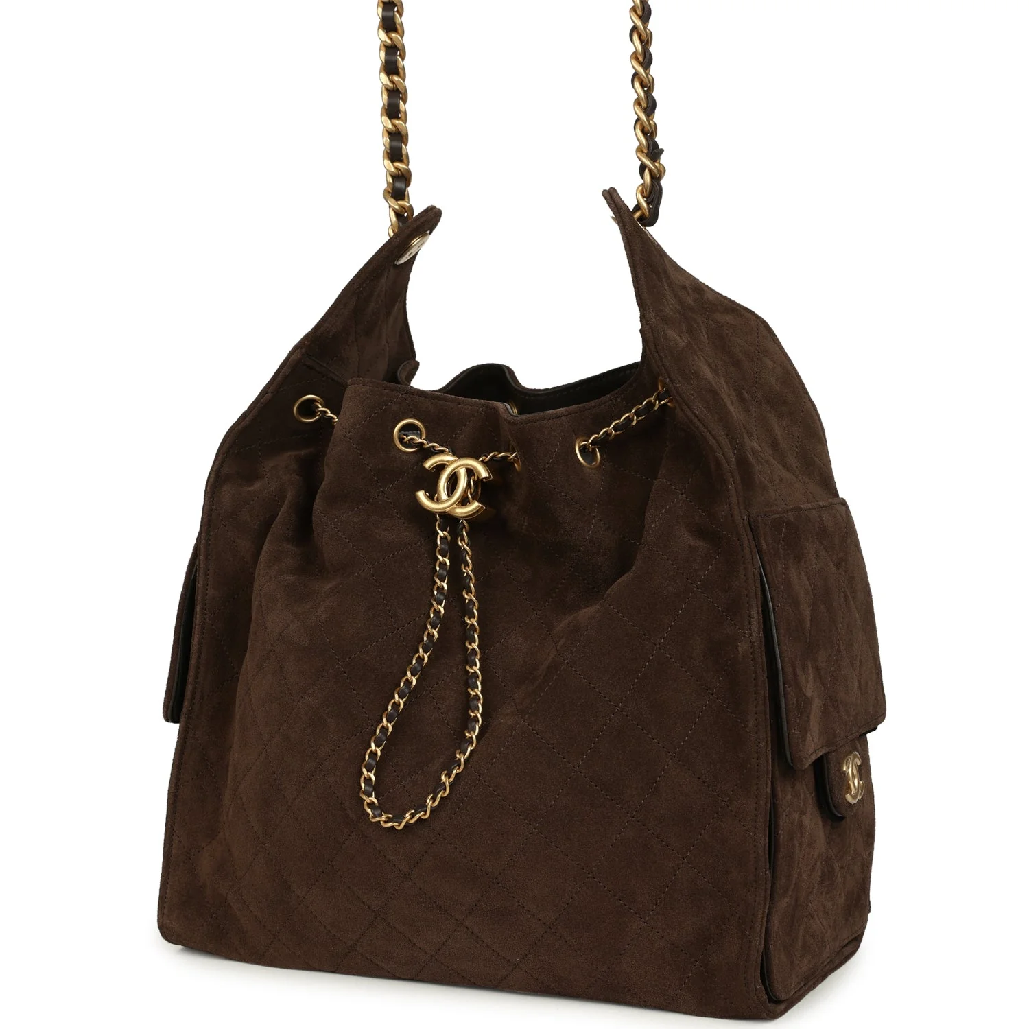 Chanel Medium 25 Hobo Bag Dark Brown Suede Antique Gold Hardware - Image 5
