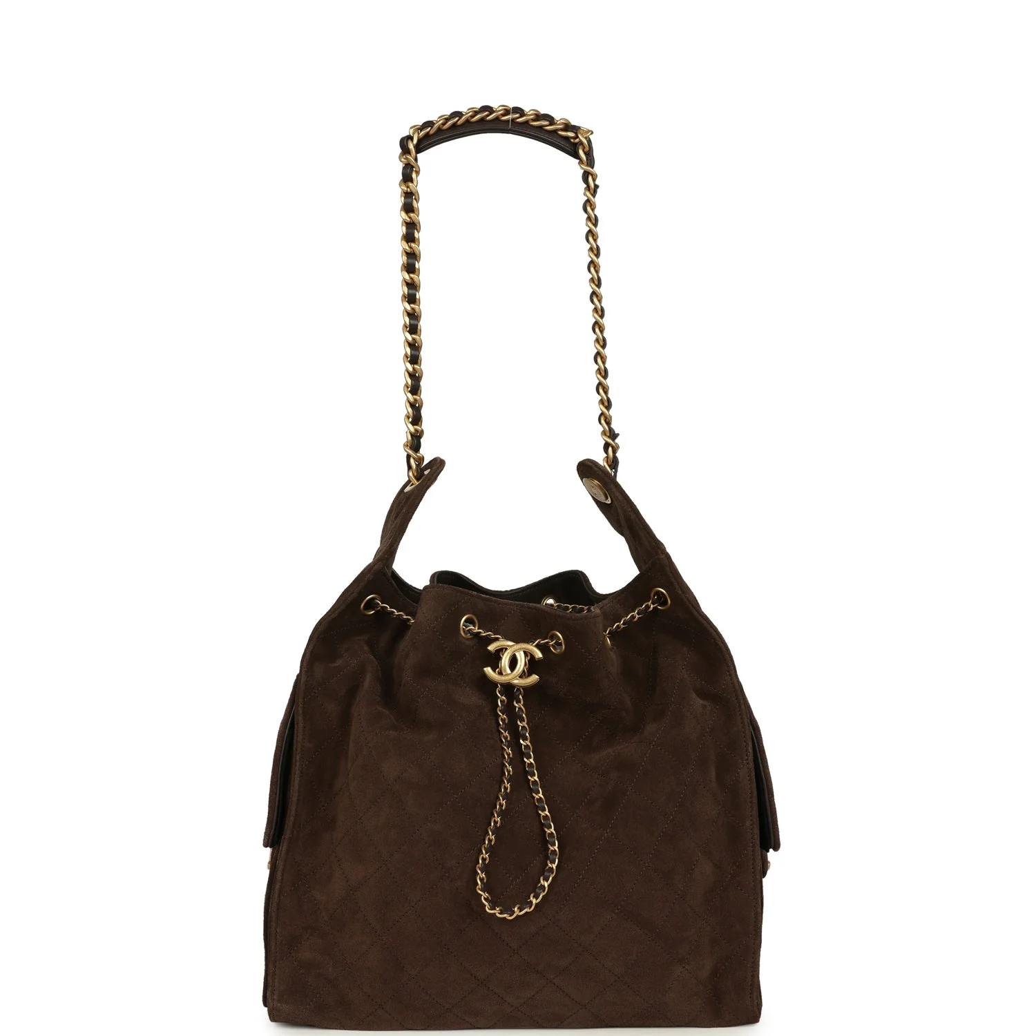 Chanel Medium 25 Hobo Bag Dark Brown Suede Antique Gold Hardware - Image 6