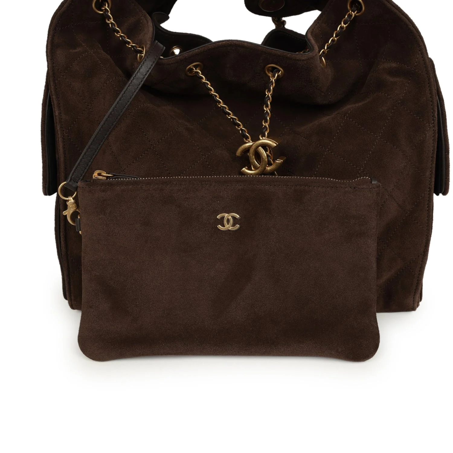 Chanel Medium 25 Hobo Bag Dark Brown Suede Antique Gold Hardware - Image 8