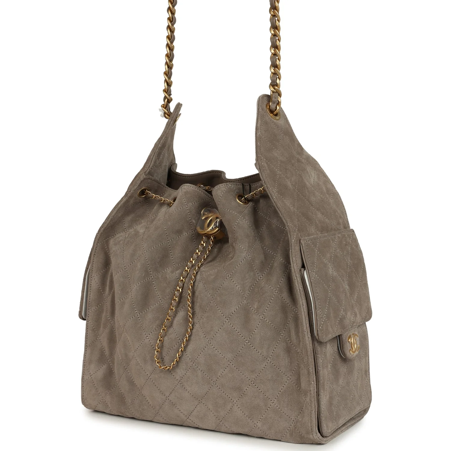 Chanel Medium 25 Hobo Bag Dark Grey Suede Antique Gold Hardware - Image 3