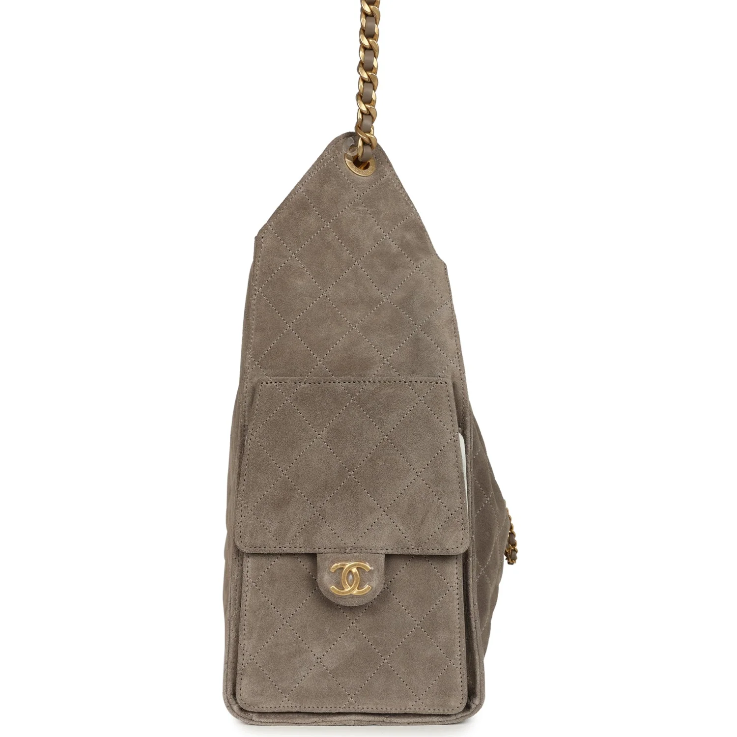 Chanel Medium 25 Hobo Bag Dark Grey Suede Antique Gold Hardware - Image 4