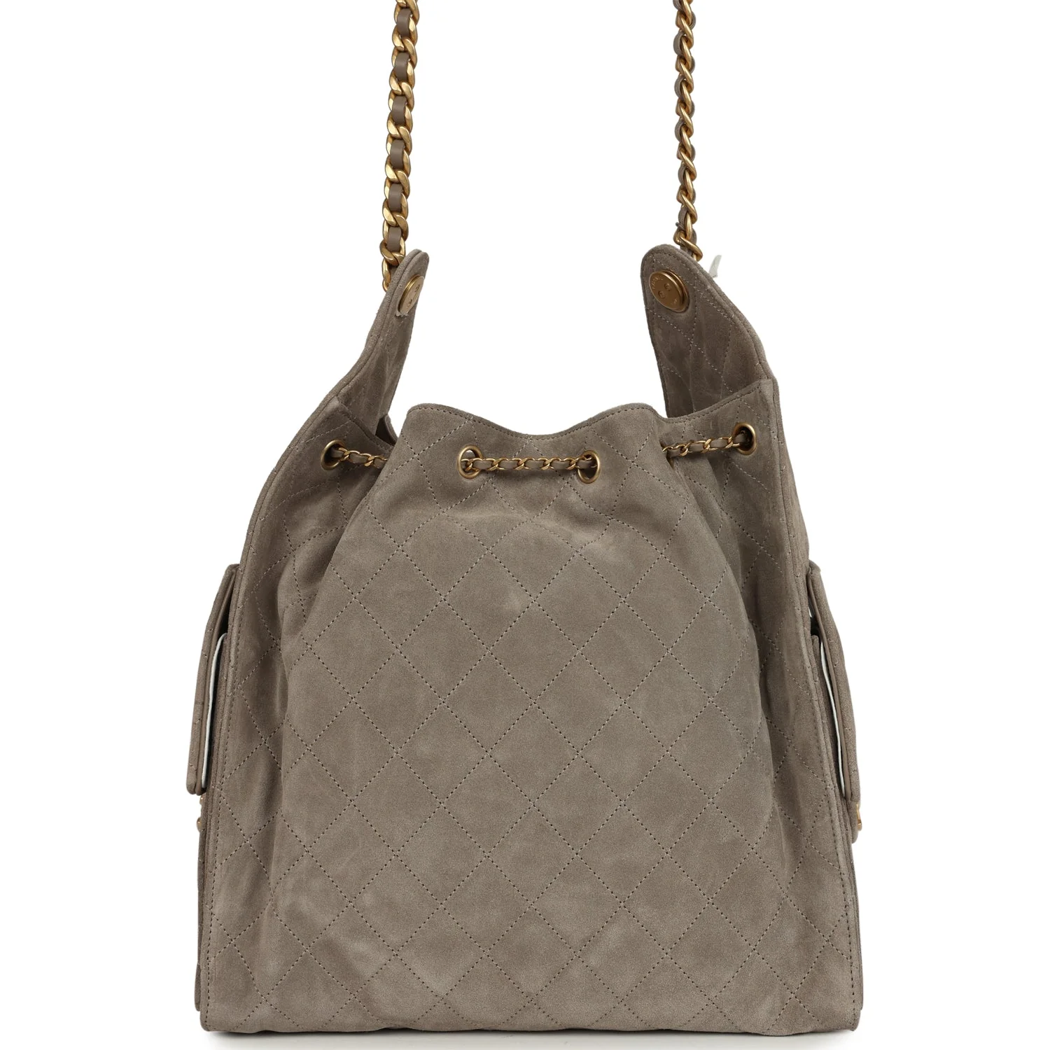 Chanel Medium 25 Hobo Bag Dark Grey Suede Antique Gold Hardware - Image 5