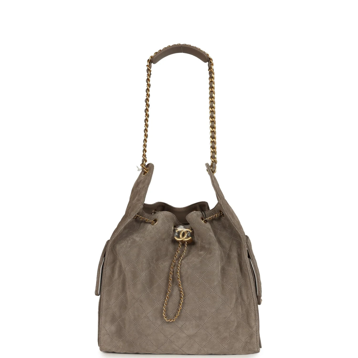 Chanel Medium 25 Hobo Bag Dark Grey Suede Antique Gold Hardware - Image 6
