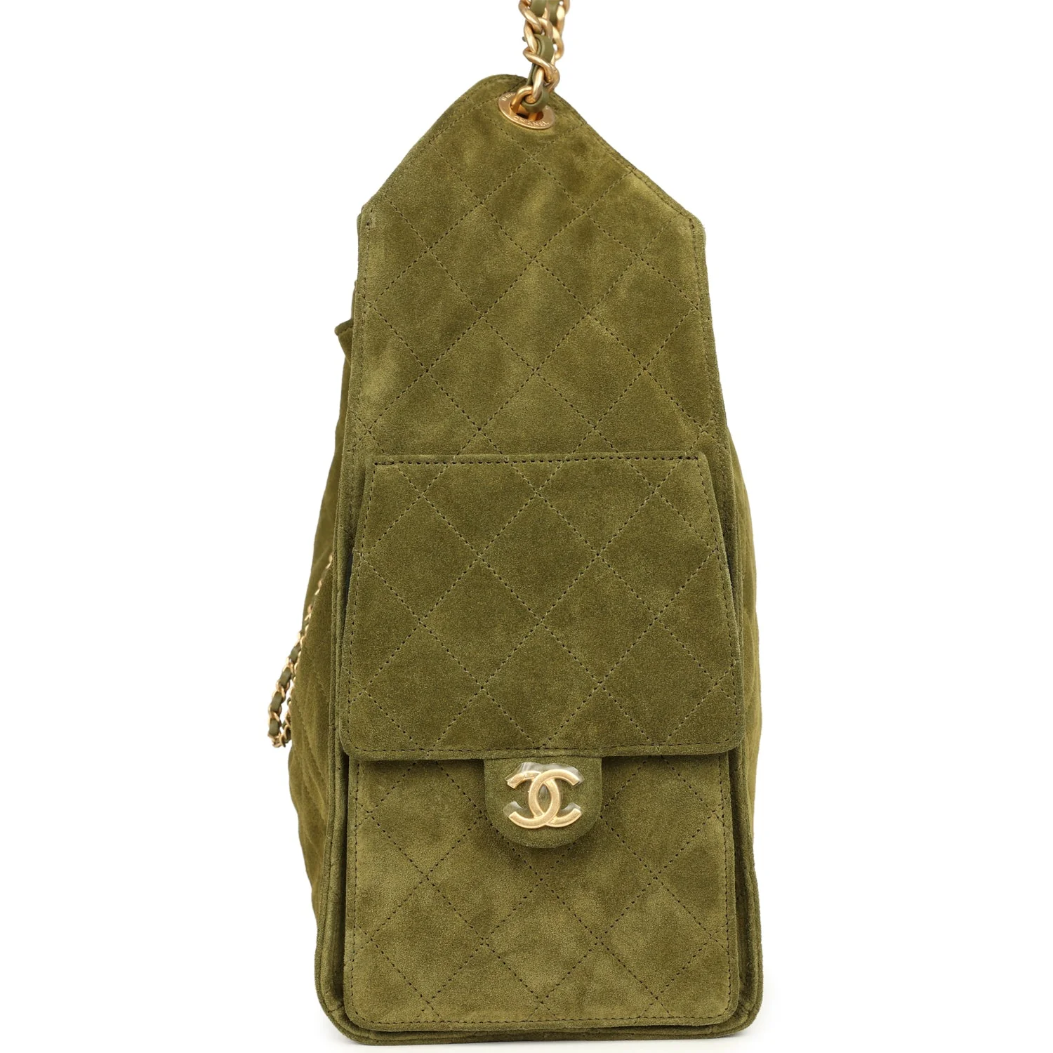 Chanel Medium 25 Hobo Bag Khaki Suede Antique Gold Hardware - Image 3