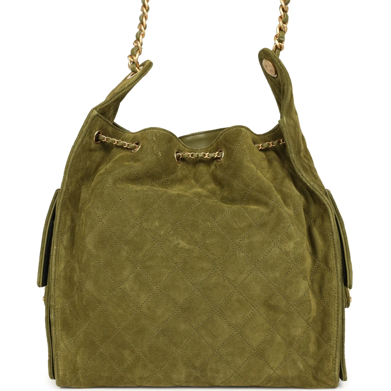 Chanel Medium 25 Hobo Bag Khaki Suede Antique Gold Hardware - Image 4