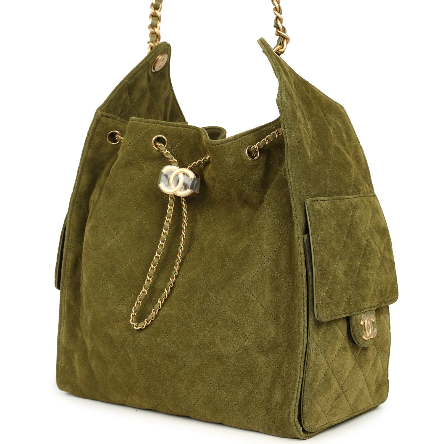 Chanel Medium 25 Hobo Bag Khaki Suede Antique Gold Hardware - Image 5