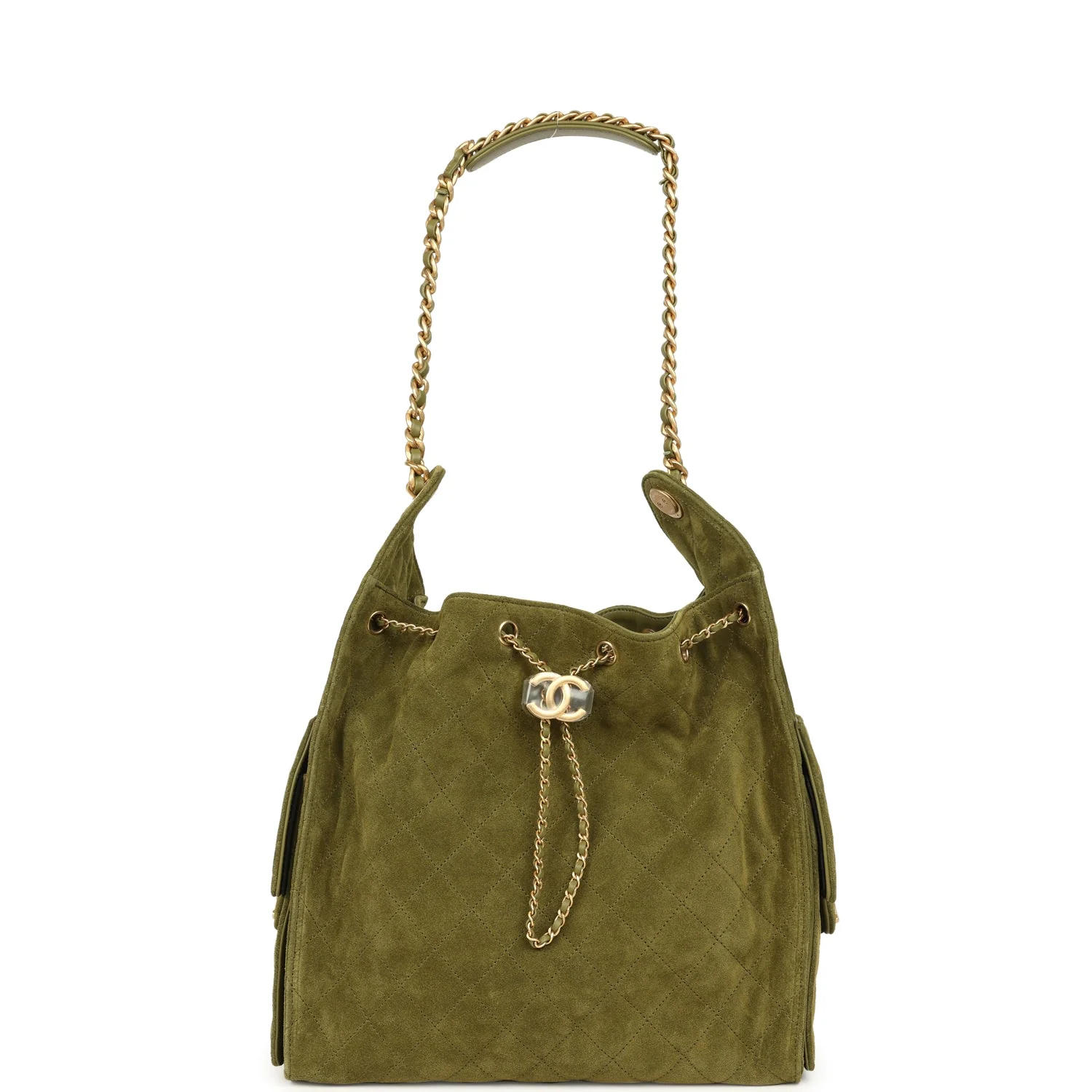 Chanel Medium 25 Hobo Bag Khaki Suede Antique Gold Hardware - Image 7