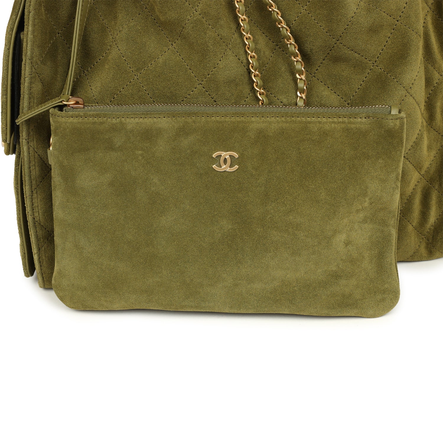 Chanel Medium 25 Hobo Bag Khaki Suede Antique Gold Hardware - Image 8