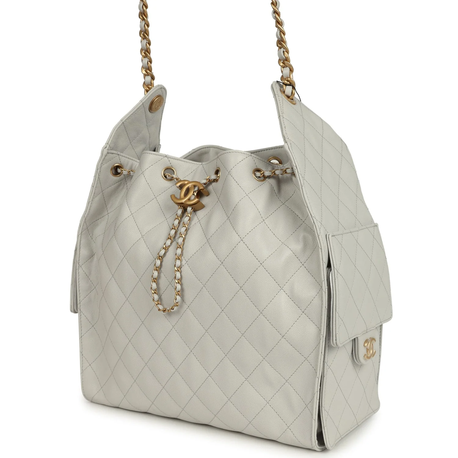 Chanel Medium 25 Hobo Bag Light Grey Caviar Antique Gold Hardware - Image 3