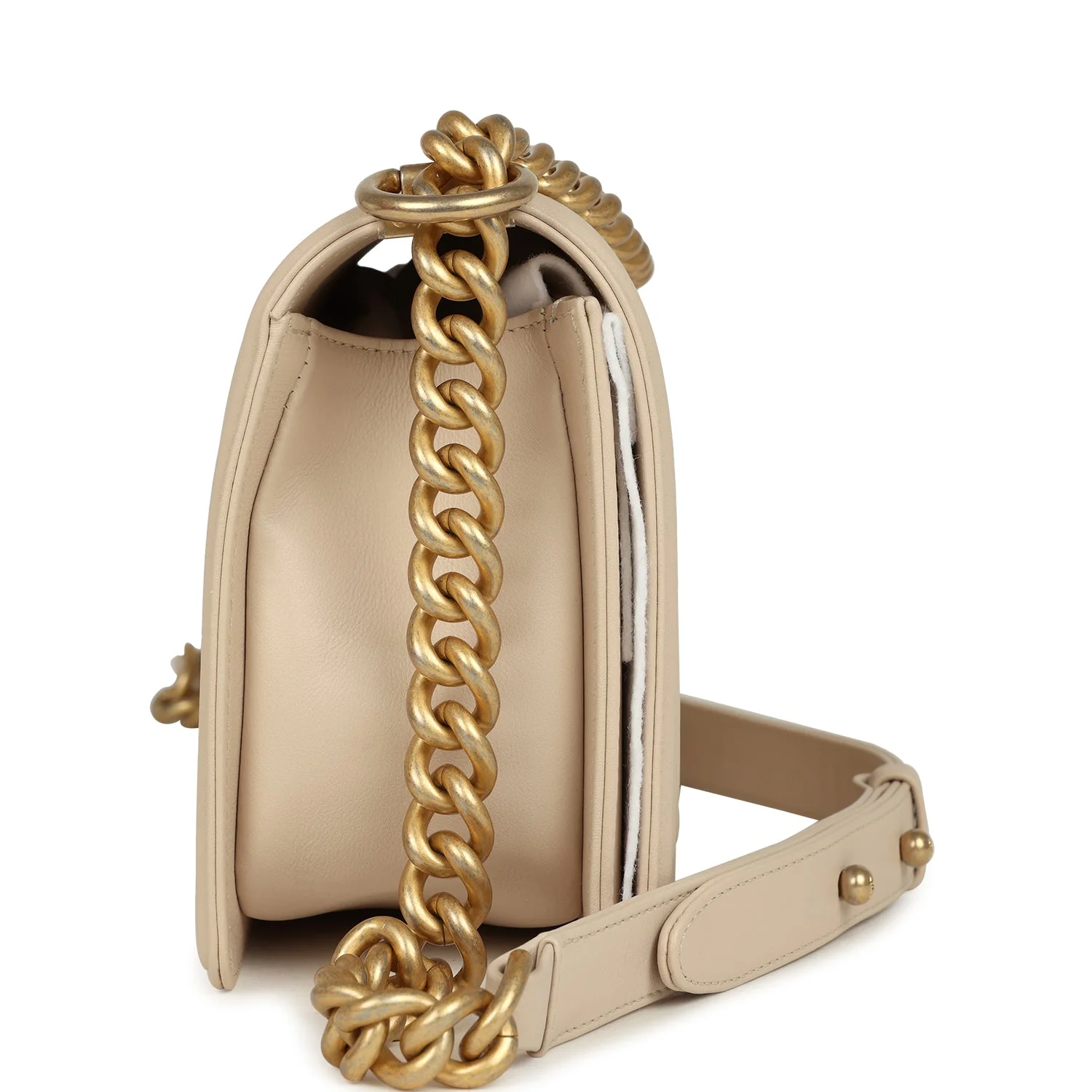 Chanel Medium Boy Bag Cream Lambskin Antique Gold Hardware - Image 3