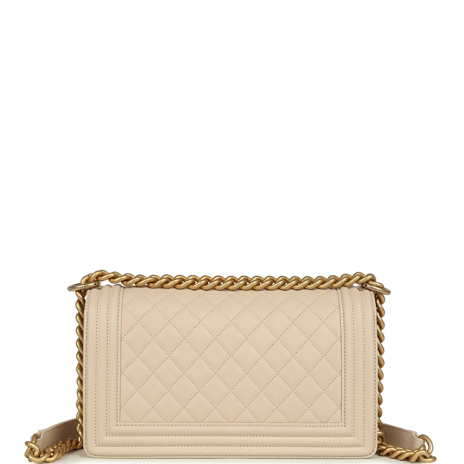 Chanel Medium Boy Bag Cream Lambskin Antique Gold Hardware - Image 4