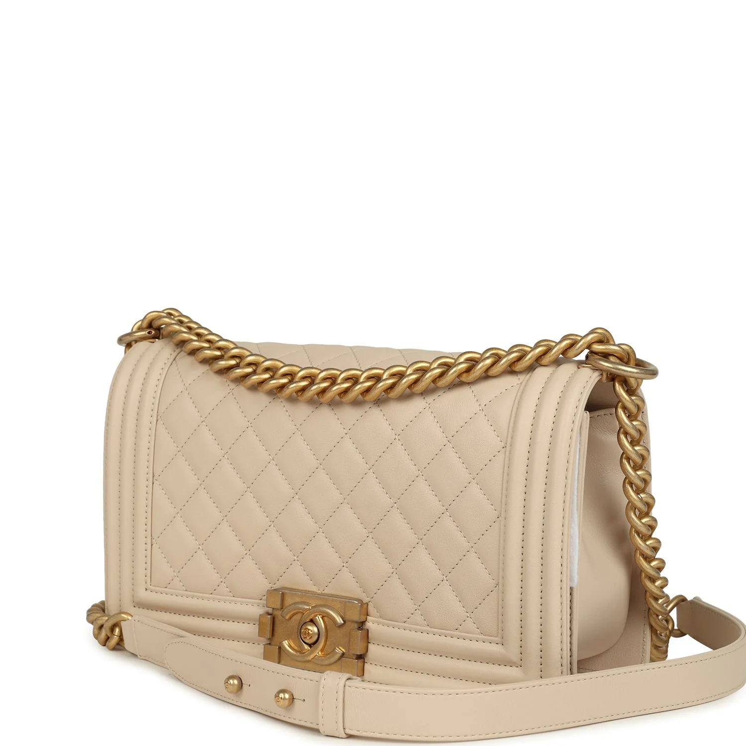 Chanel Medium Boy Bag Cream Lambskin Antique Gold Hardware - Image 5