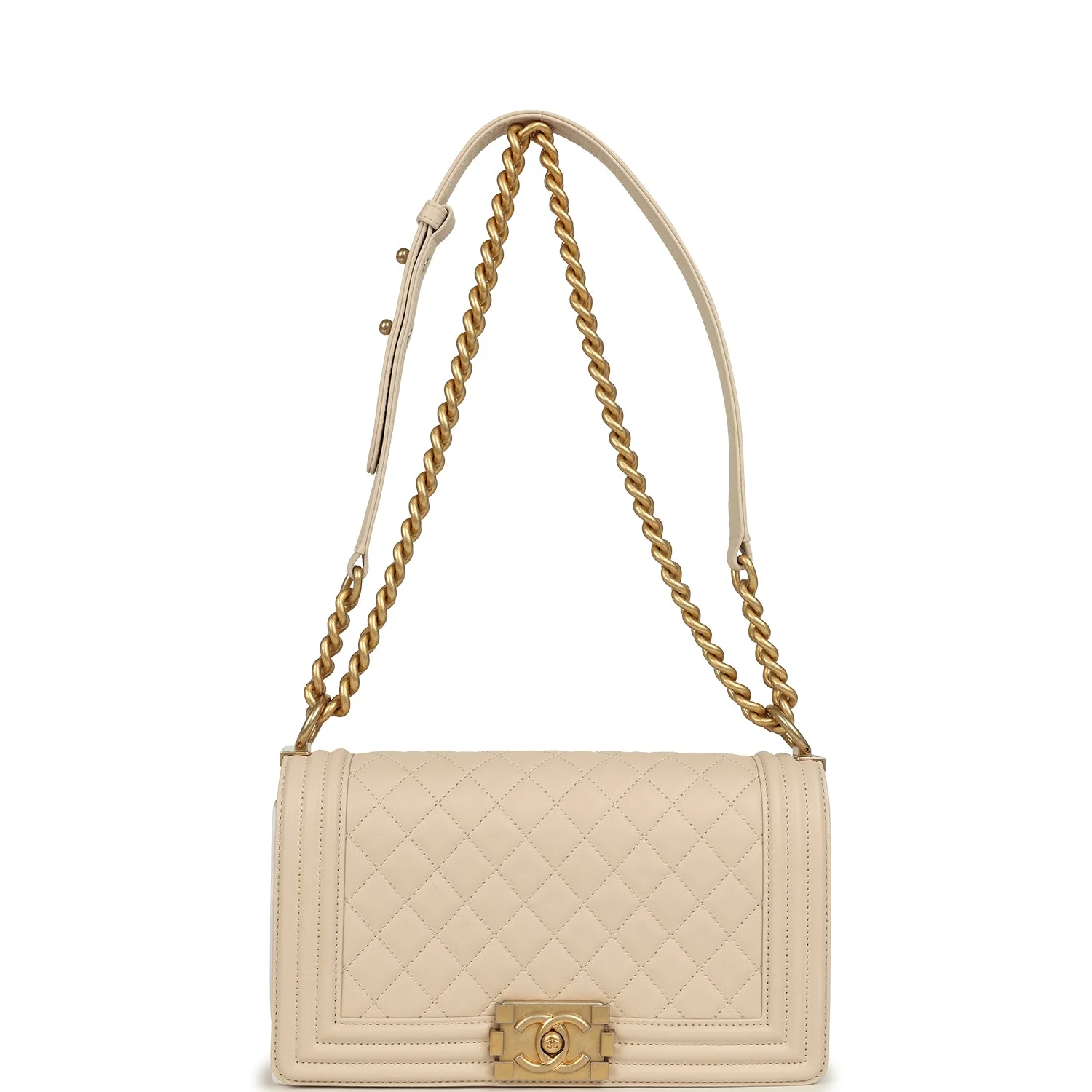 Chanel Medium Boy Bag Cream Lambskin Antique Gold Hardware - Image 7