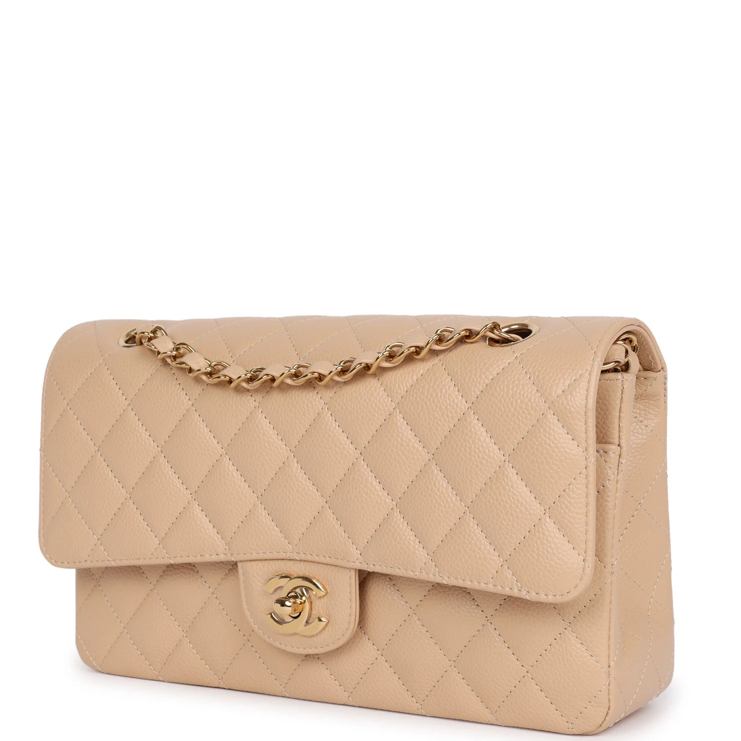 Chanel Medium Classic Double Flap Bag Beige Caviar Gold Hardware - Image 5