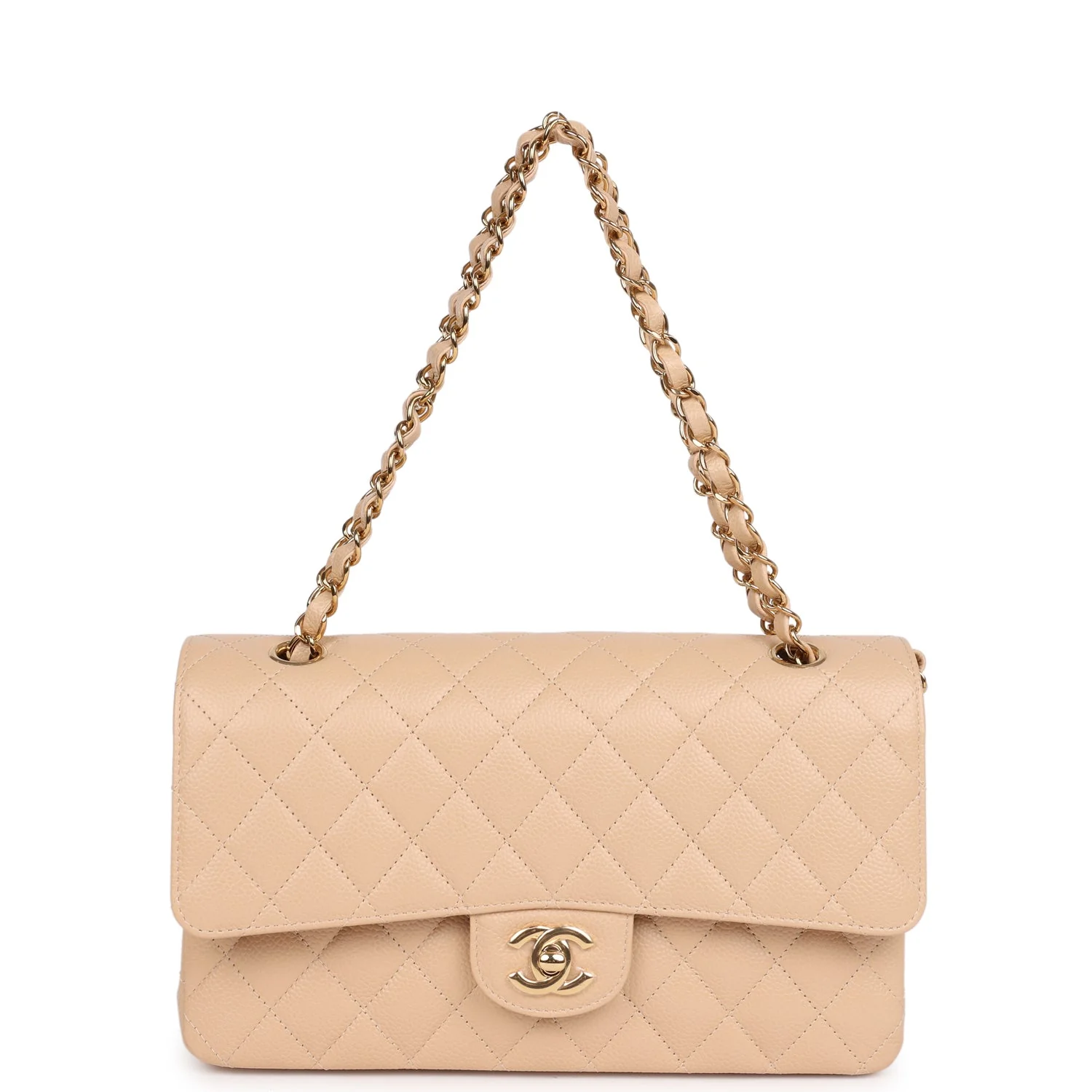 Chanel Medium Classic Double Flap Bag Beige Caviar Gold Hardware - Image 6