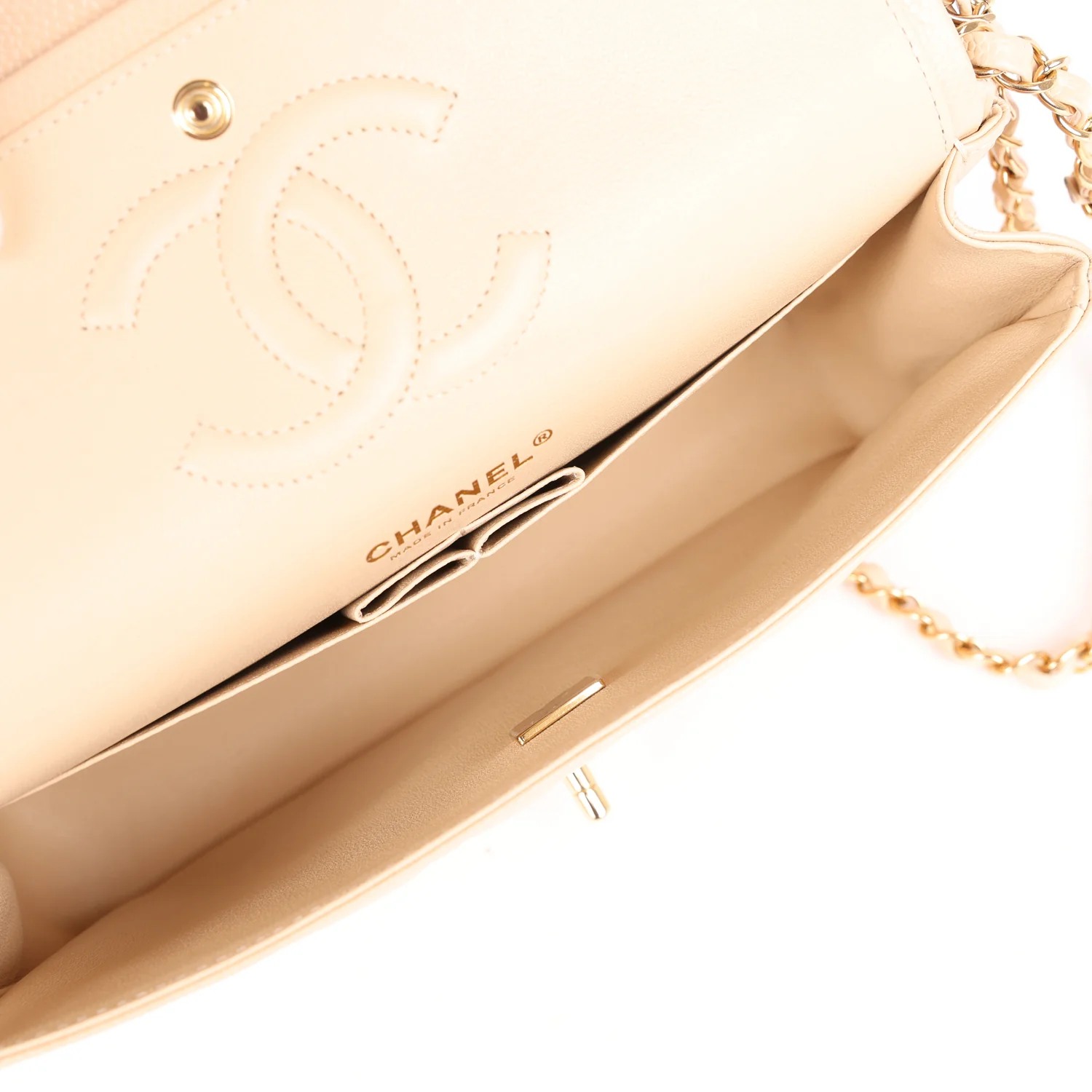 Chanel Medium Classic Double Flap Bag Beige Caviar Gold Hardware - Image 8