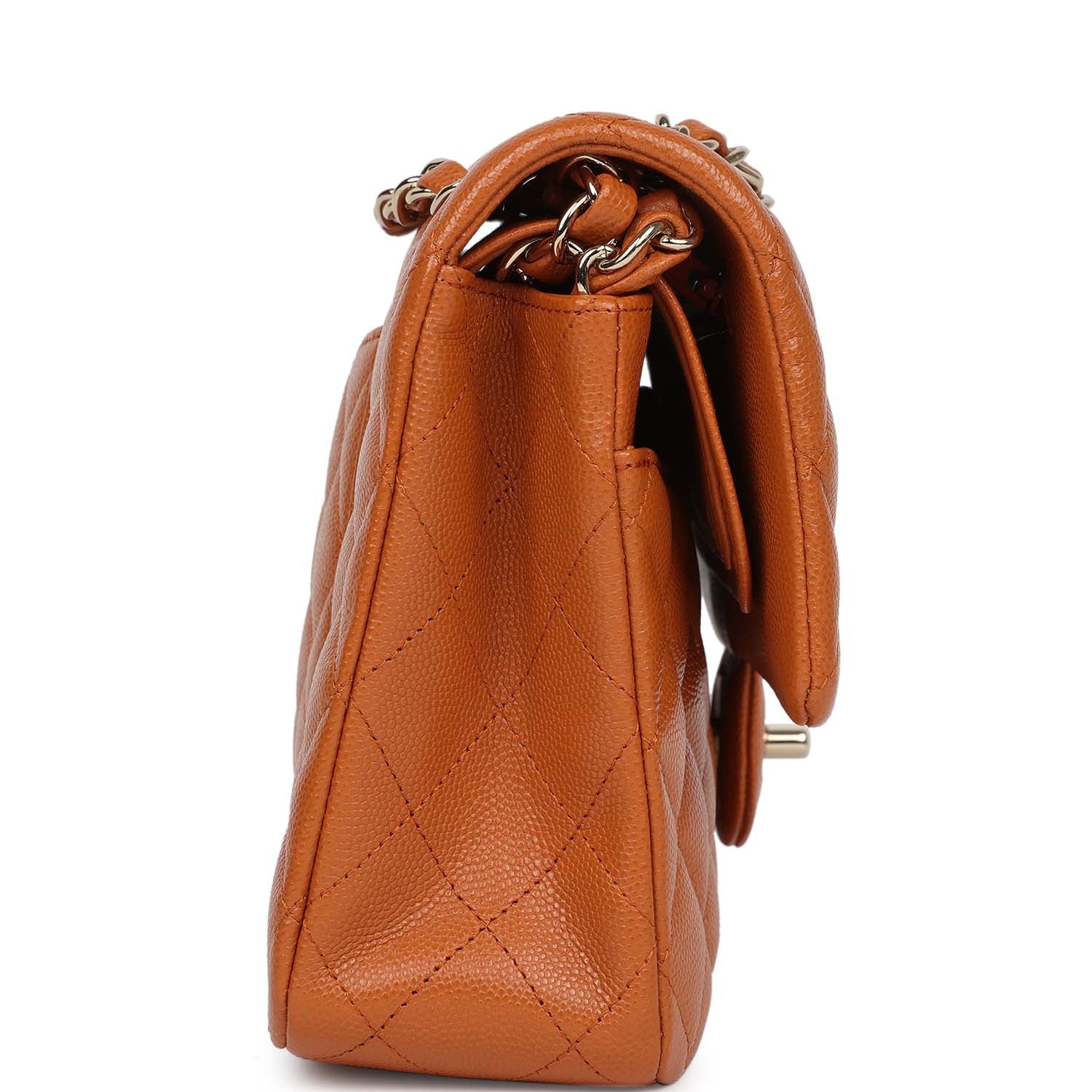 Chanel Medium Classic Double Flap Bag Caramel Shiny Caviar Light Gold Hardware - Image 3
