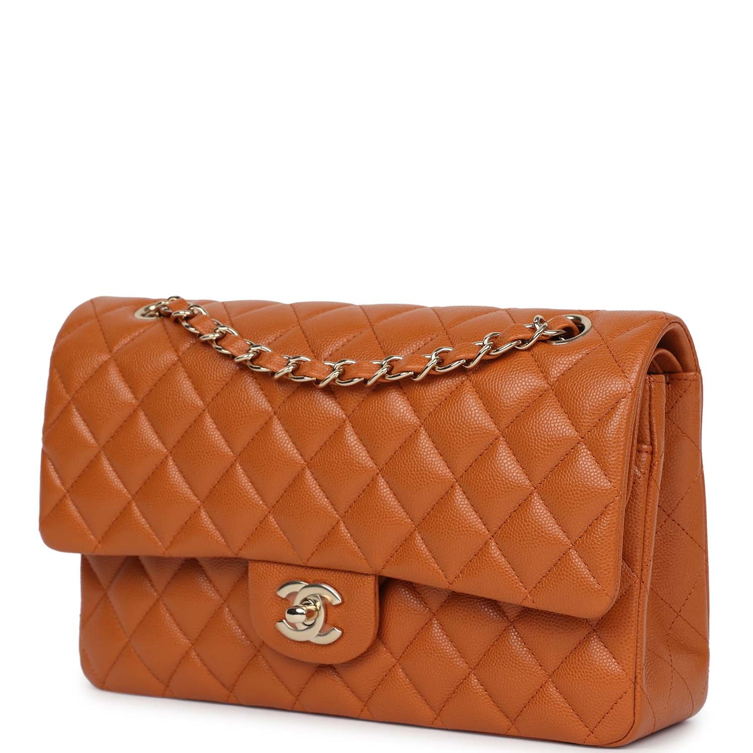 Chanel Medium Classic Double Flap Bag Caramel Shiny Caviar Light Gold Hardware - Image 5