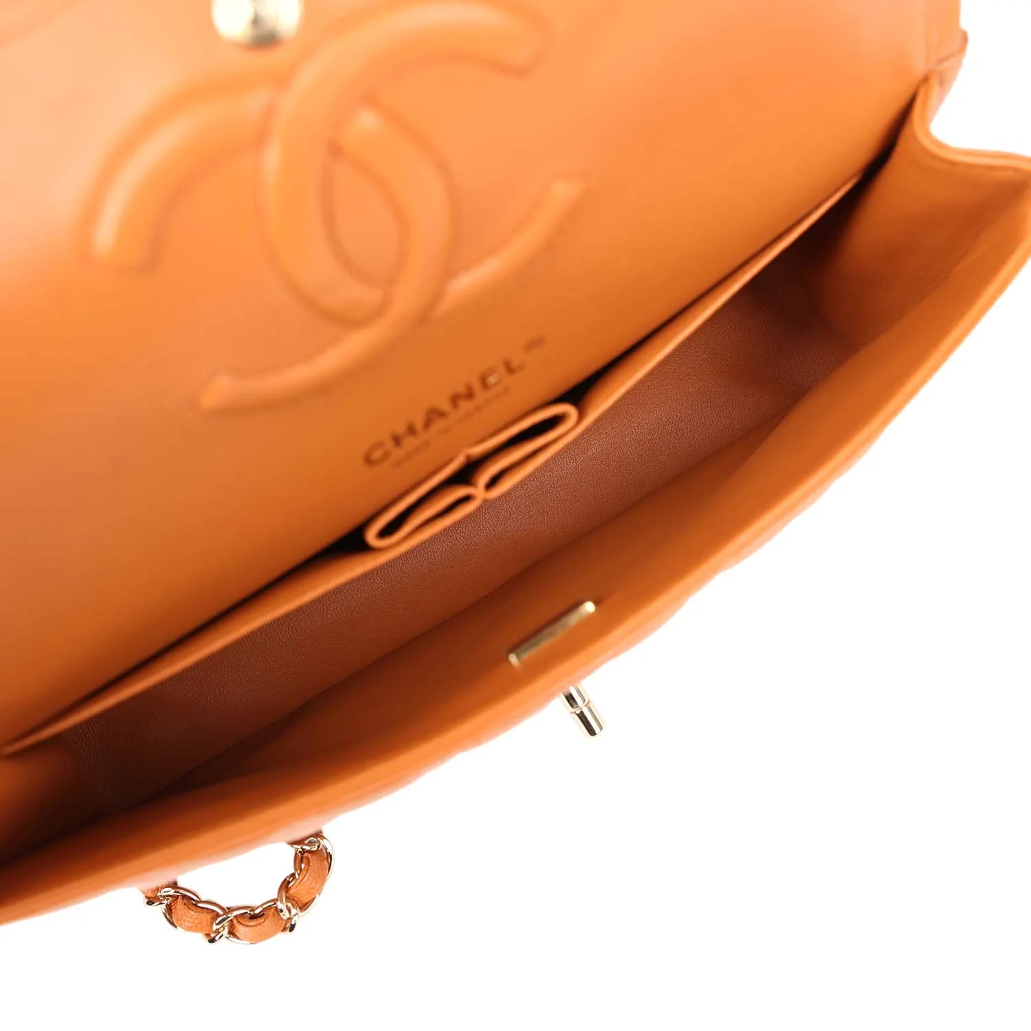 Chanel Medium Classic Double Flap Bag Caramel Shiny Caviar Light Gold Hardware - Image 8