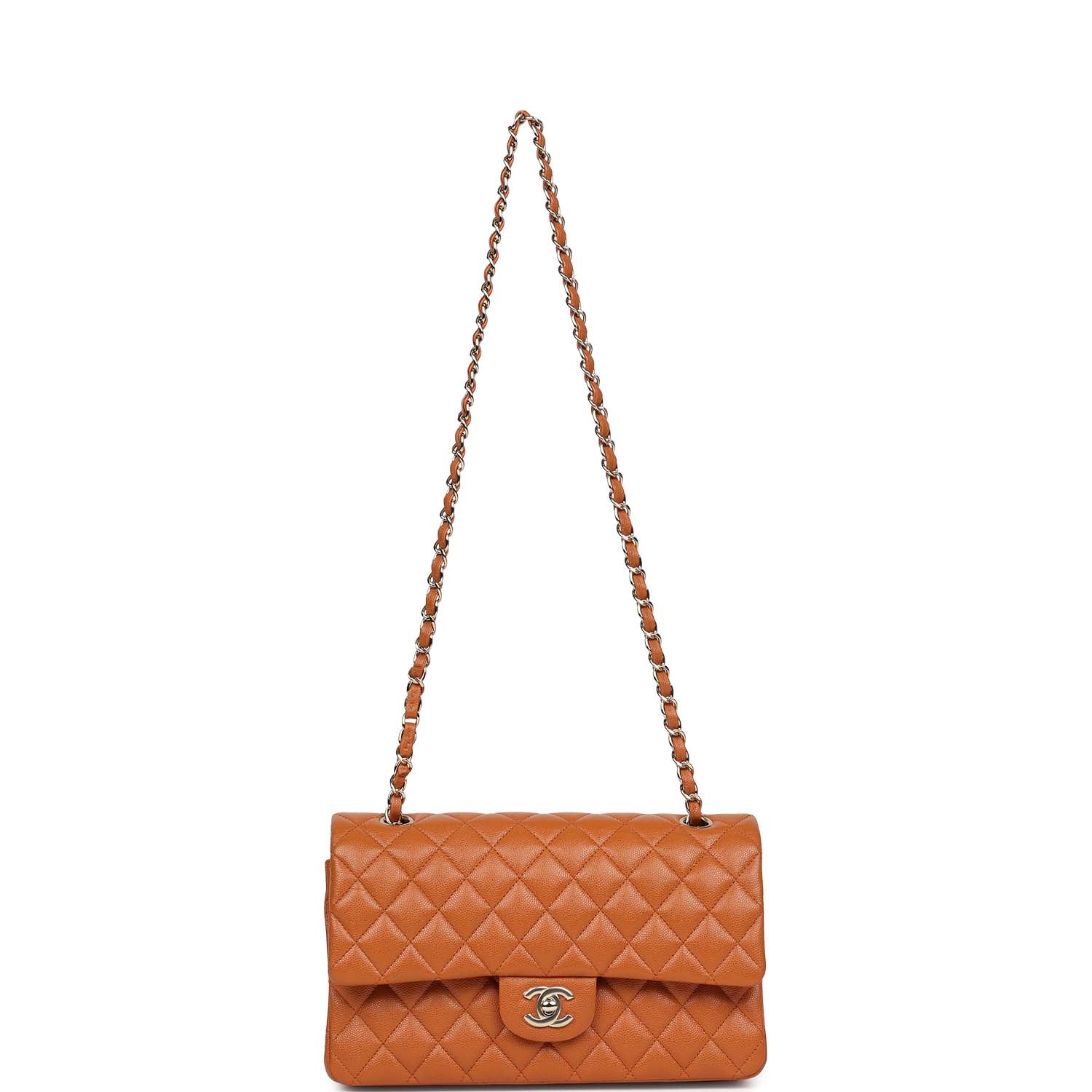 Chanel Medium Classic Double Flap Bag Caramel Shiny Caviar Light Gold Hardware - Image 9