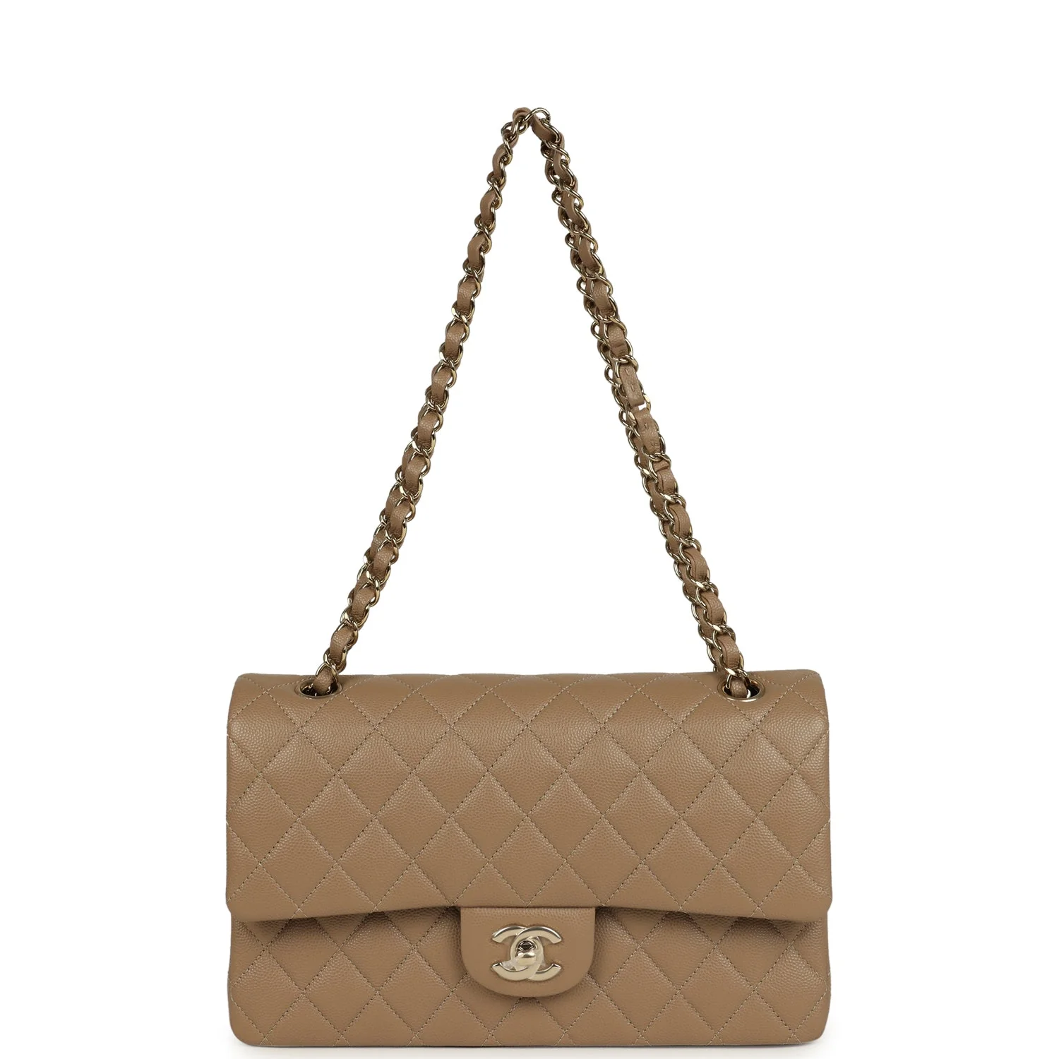 Chanel Medium Classic Double Flap Bag Light Brown Caviar Light Gold Hardware - Image 7