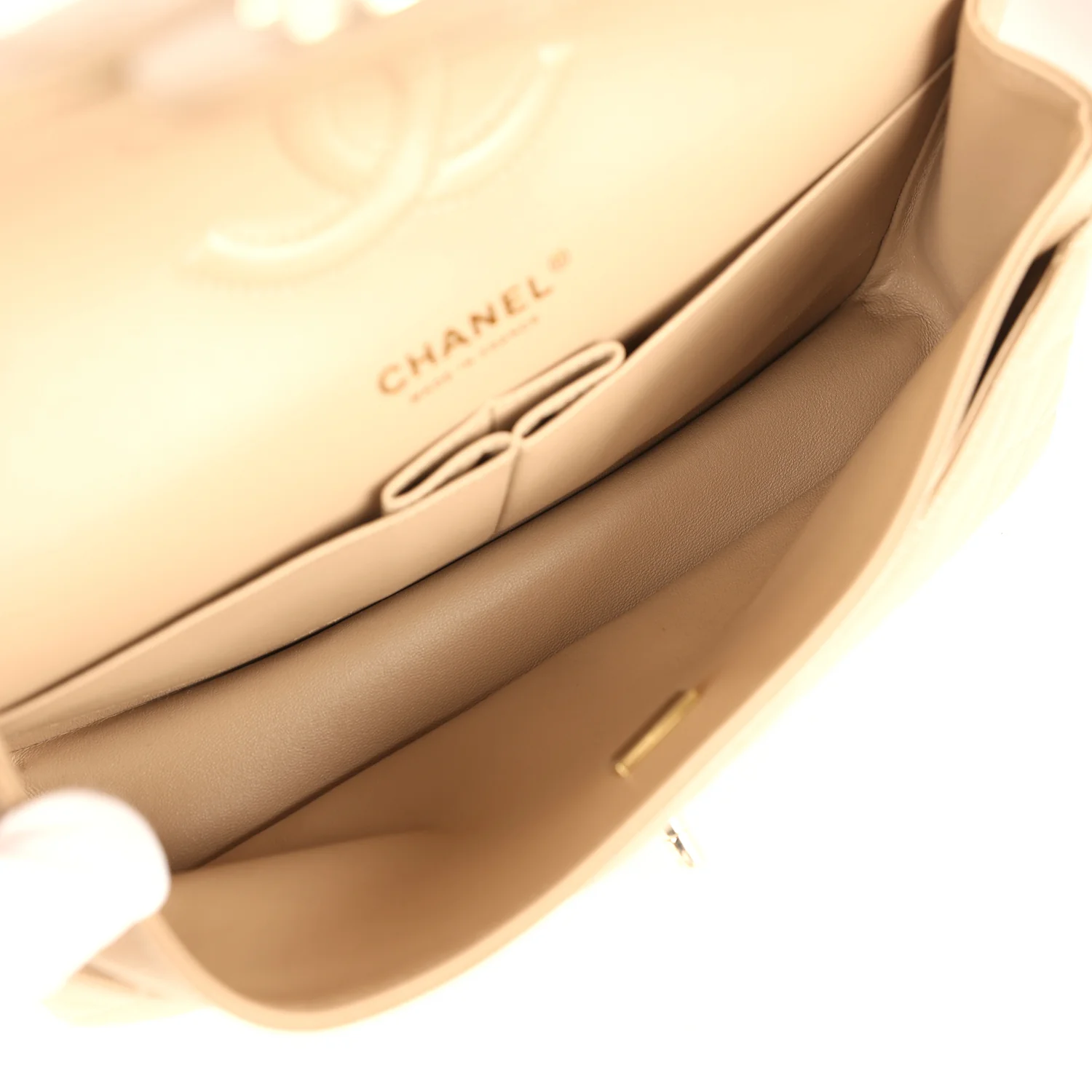 Chanel Medium Classic Double Flap Bag Light Brown Caviar Light Gold Hardware - Image 9