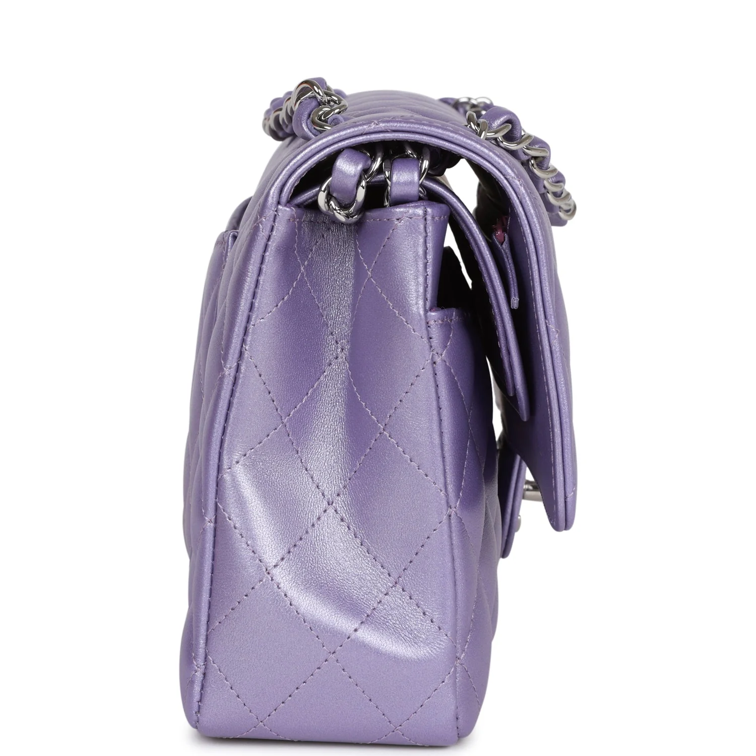 Chanel Medium Classic Double Flap Bag Purple Metallic Lambskin Silver Hardware - Image 3