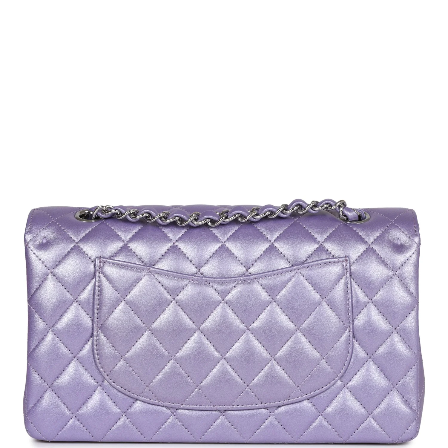 Chanel Medium Classic Double Flap Bag Purple Metallic Lambskin Silver Hardware - Image 4