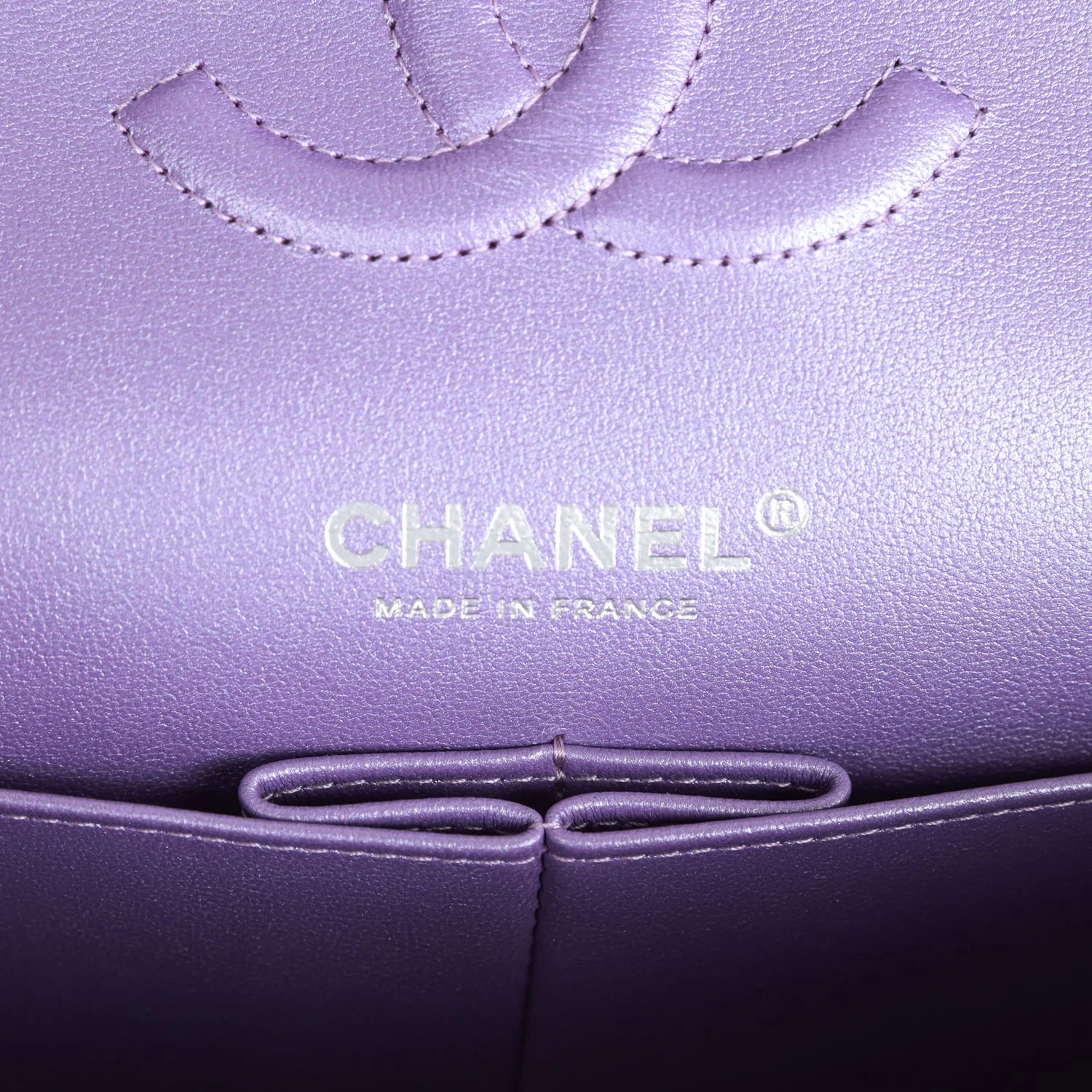 Chanel Medium Classic Double Flap Bag Purple Metallic Lambskin Silver Hardware - Image 8