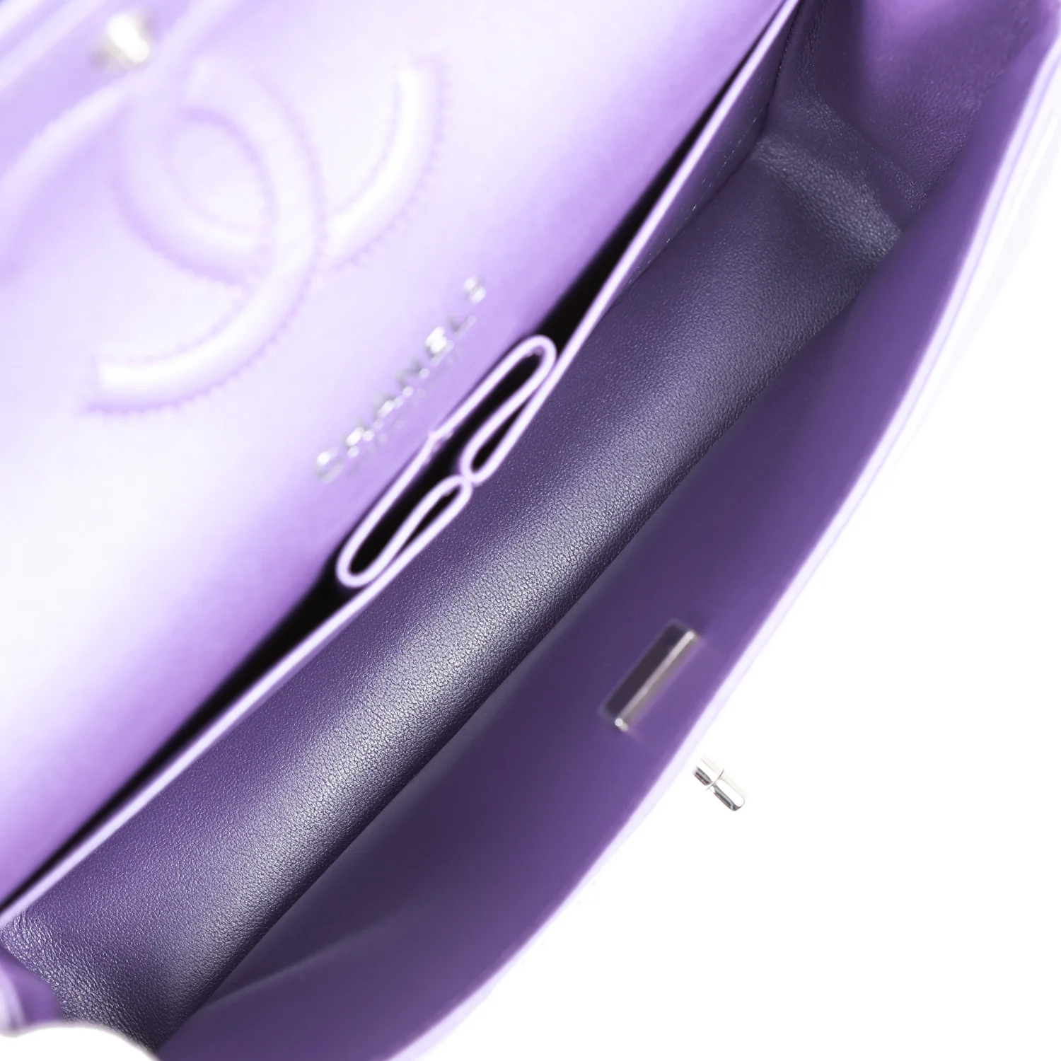 Chanel Medium Classic Double Flap Bag Purple Metallic Lambskin Silver Hardware - Image 9