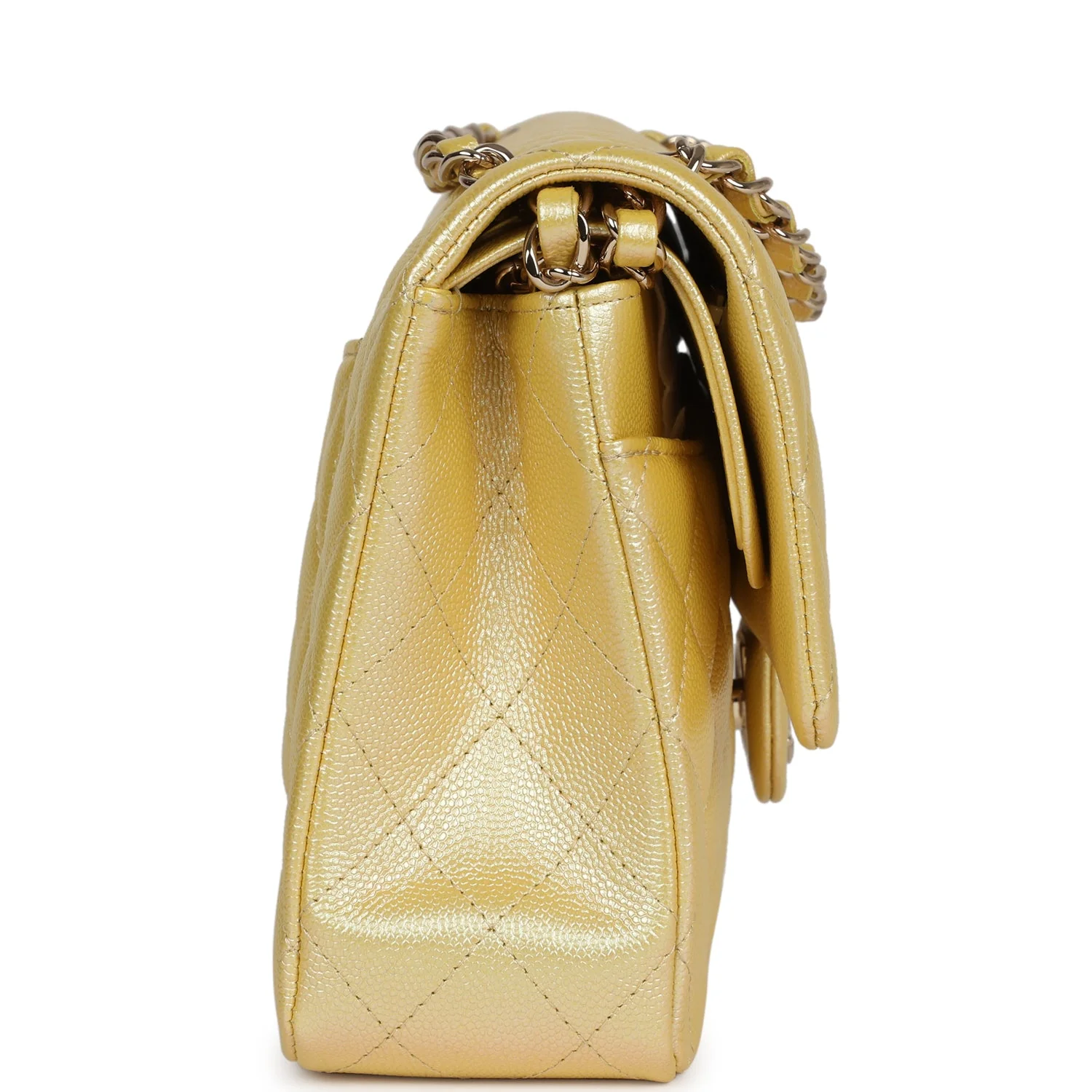 Chanel Medium Classic Double Flap Bag Yellow Iridescent Caviar Light Gold Hardware - Image 3