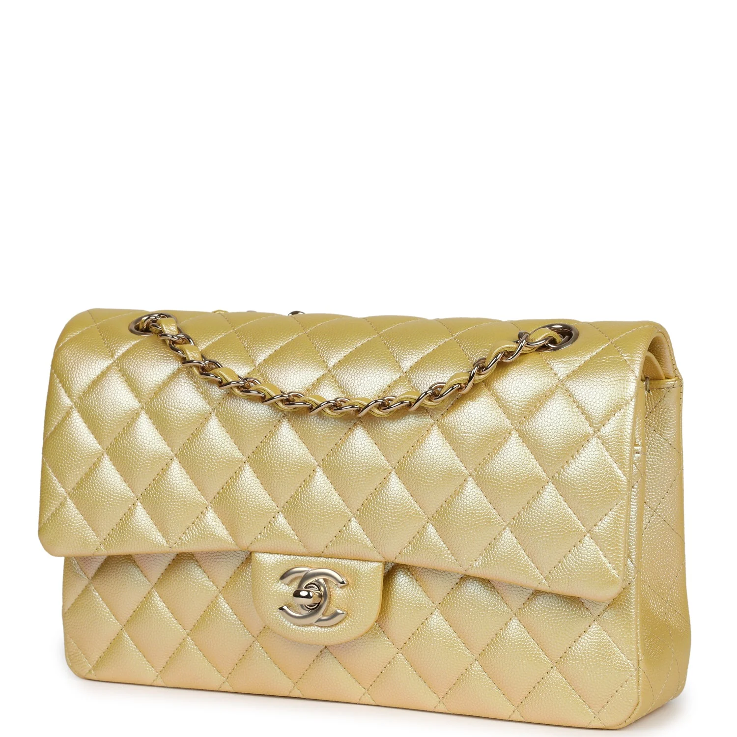 Chanel Medium Classic Double Flap Bag Yellow Iridescent Caviar Light Gold Hardware - Image 5