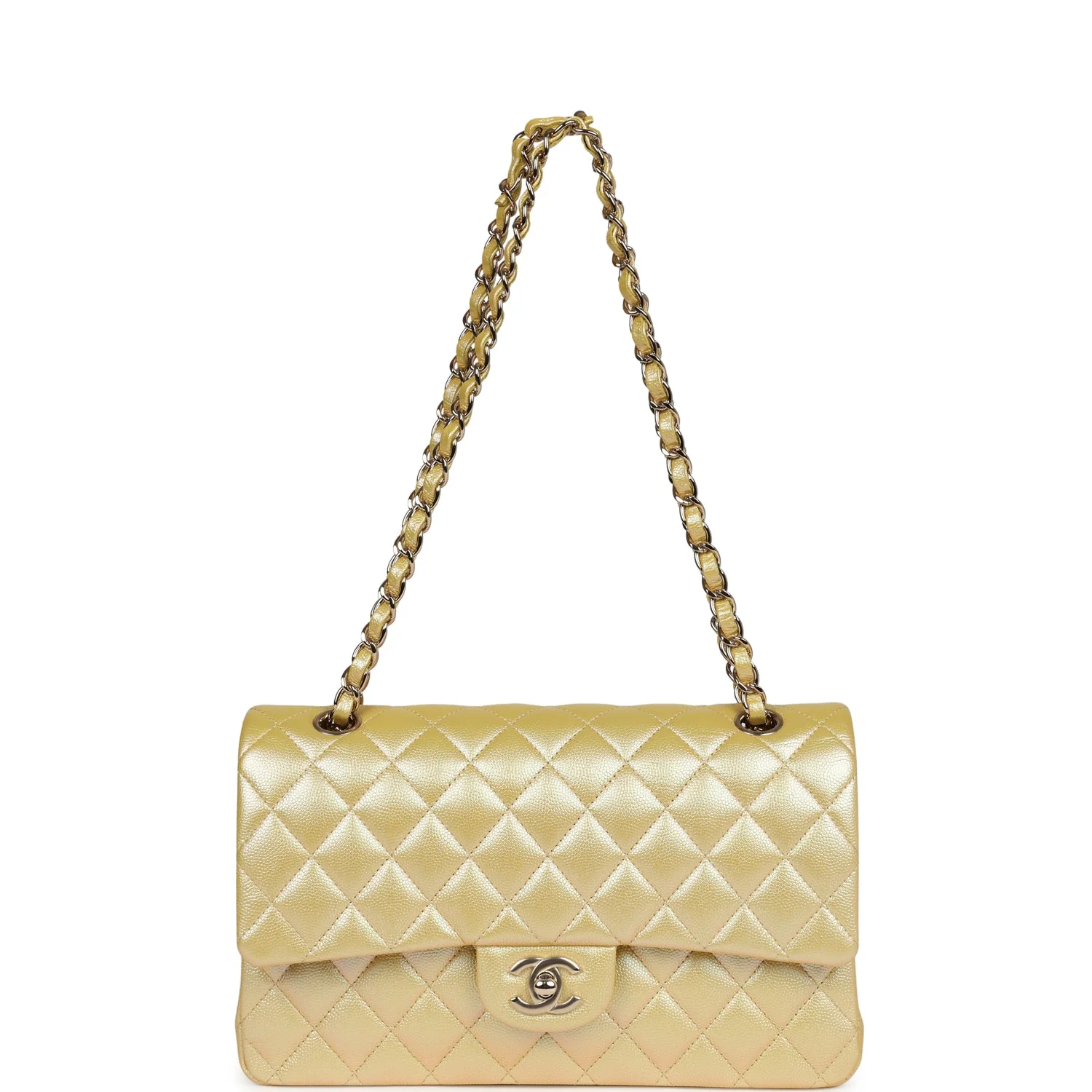 Chanel Medium Classic Double Flap Bag Yellow Iridescent Caviar Light Gold Hardware - Image 7